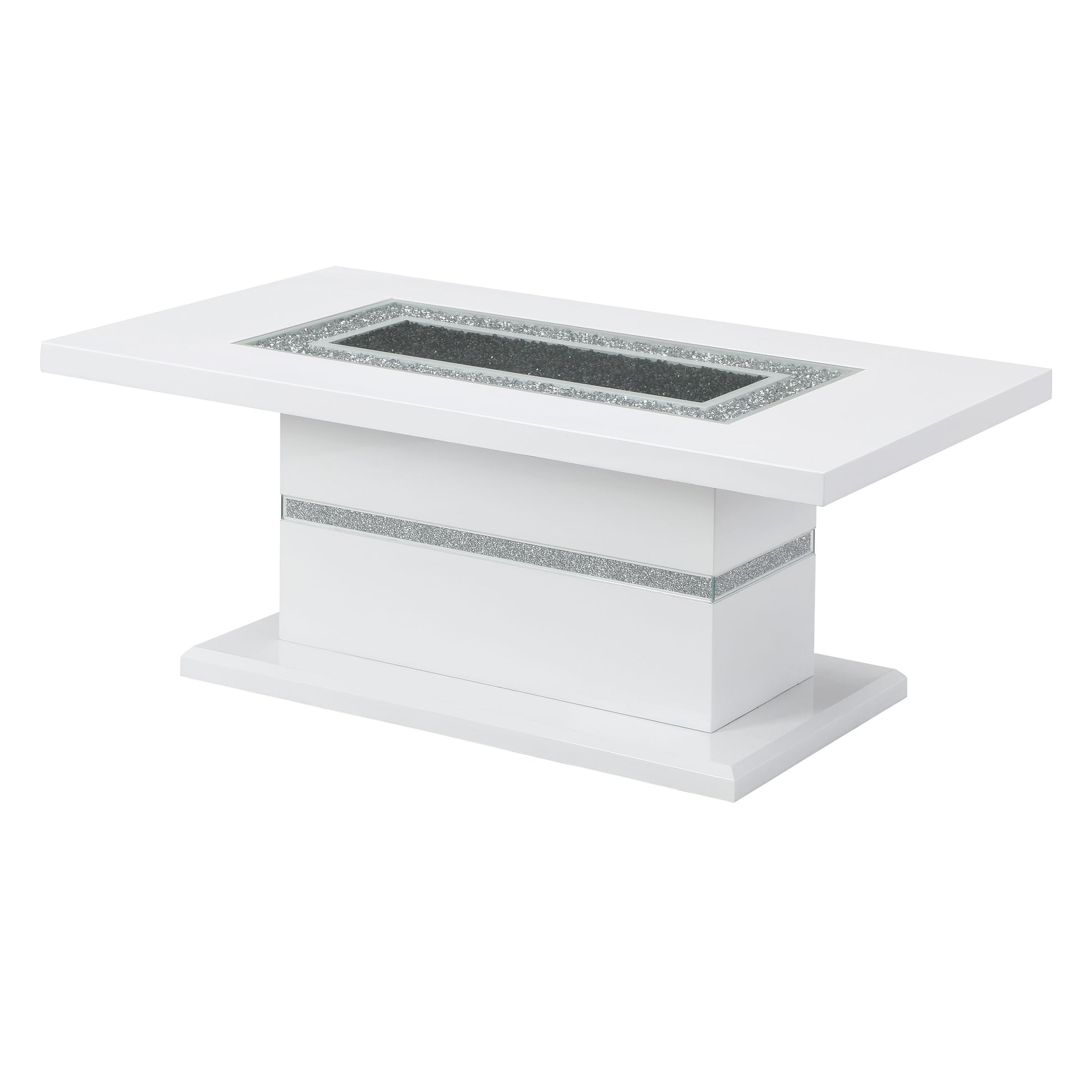 White high gloss coffee table with crushed diamond inlay