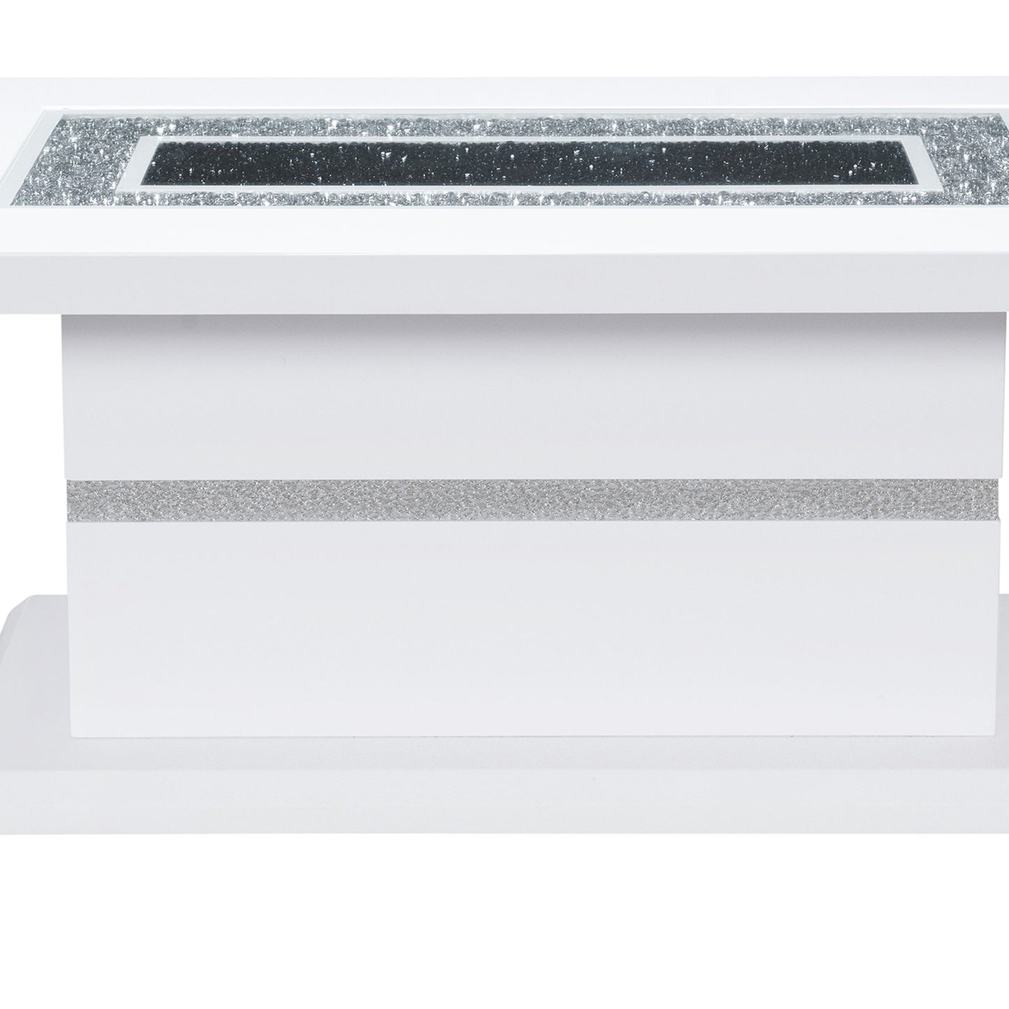 White coffee table with mirrored crushed diamond inlay