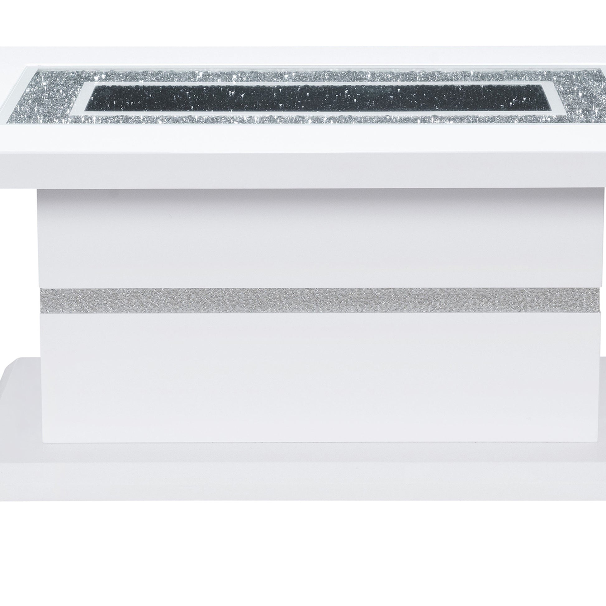 White coffee table with mirrored crushed diamond inlay