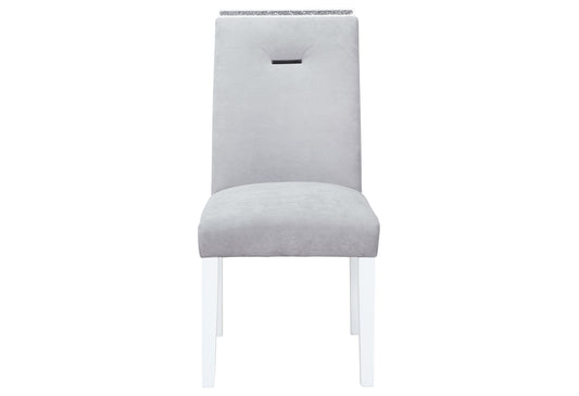 TREATLIFE HOME Contemporary Velvet Dining Chair Set of 2, Light Gray and White Finish, Slat Design Back, Padded Seat