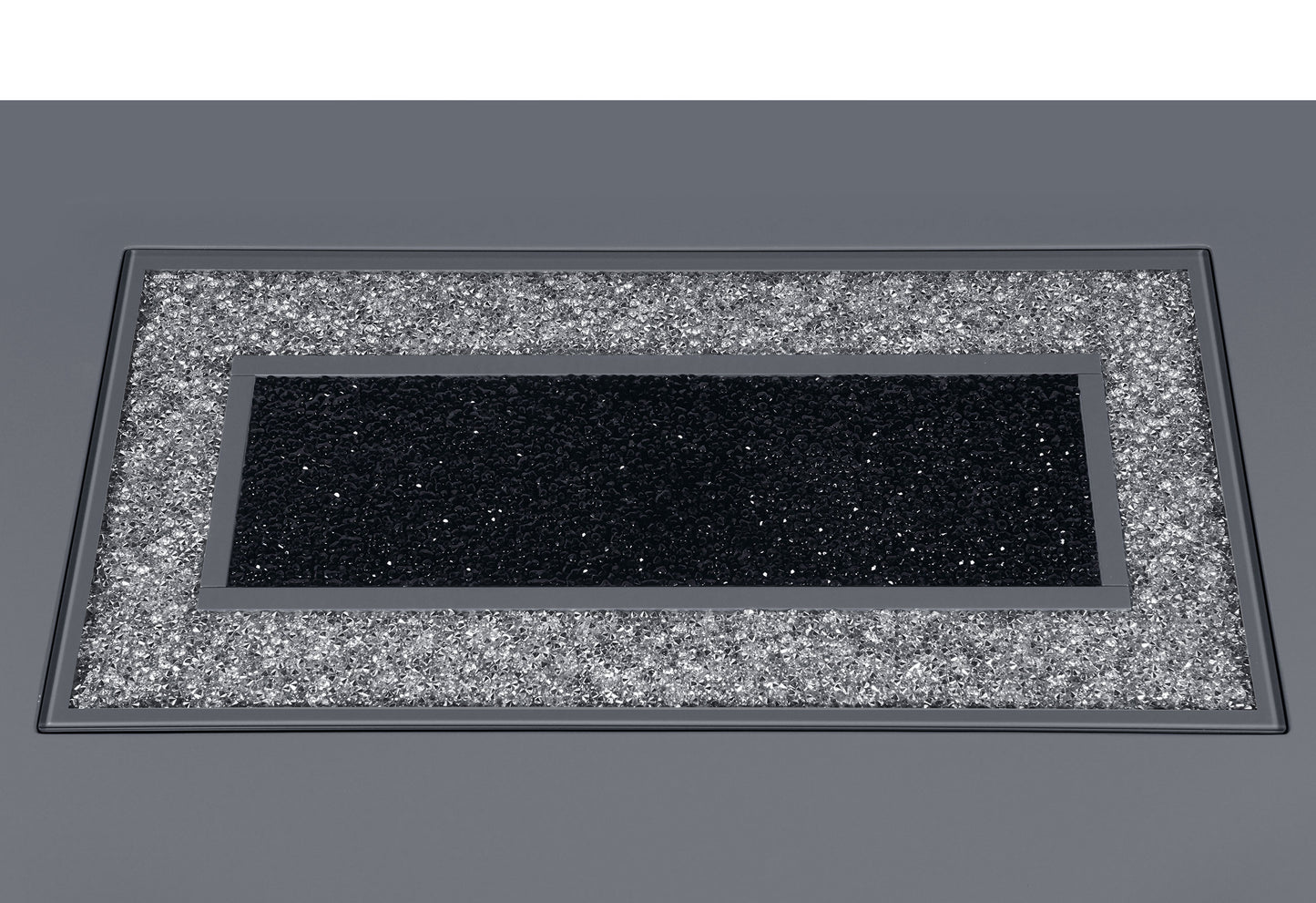 Rectangular crystal inlay tray with silver glitter and black center