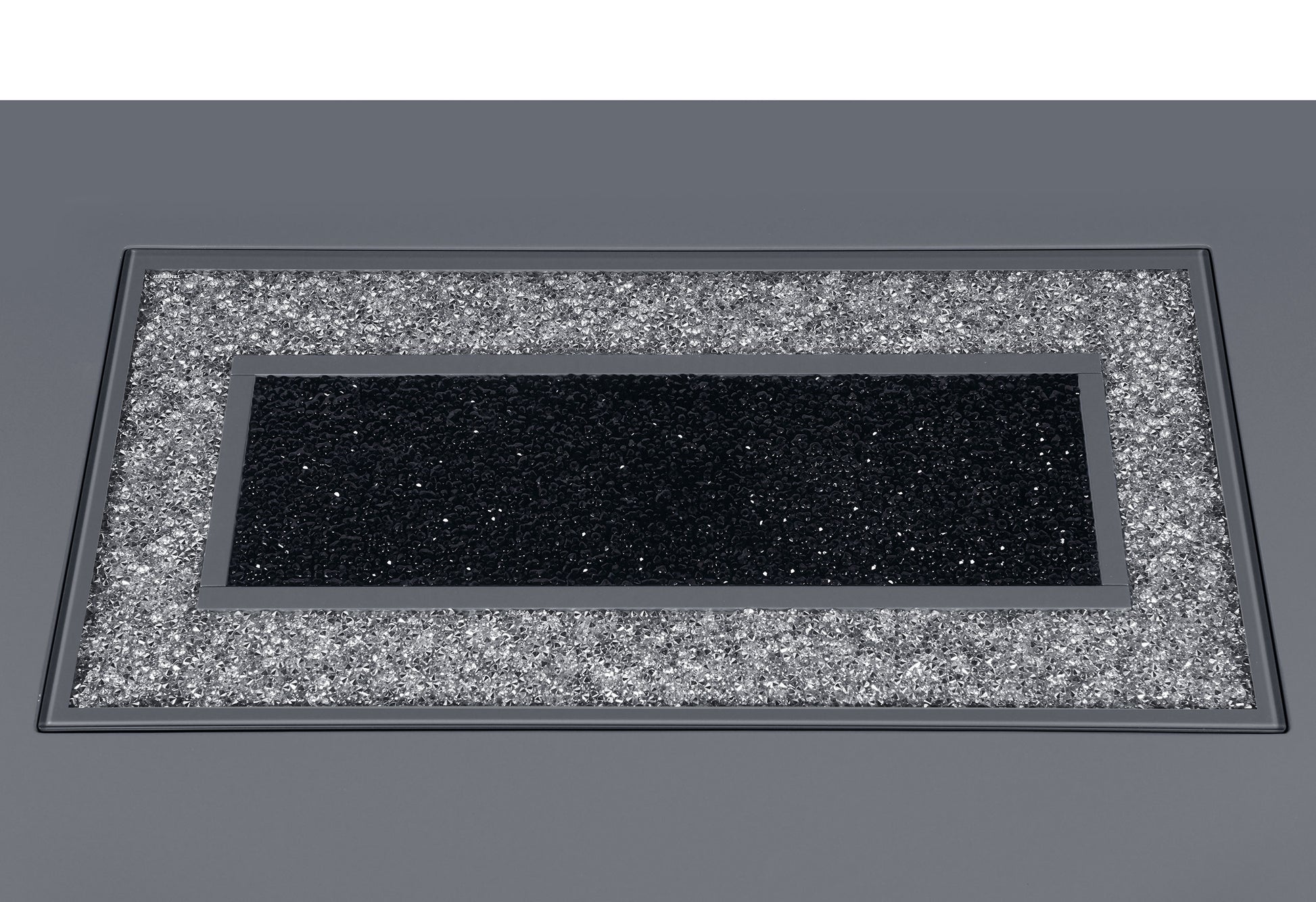 Rectangular crystal inlay tray with silver glitter and black center