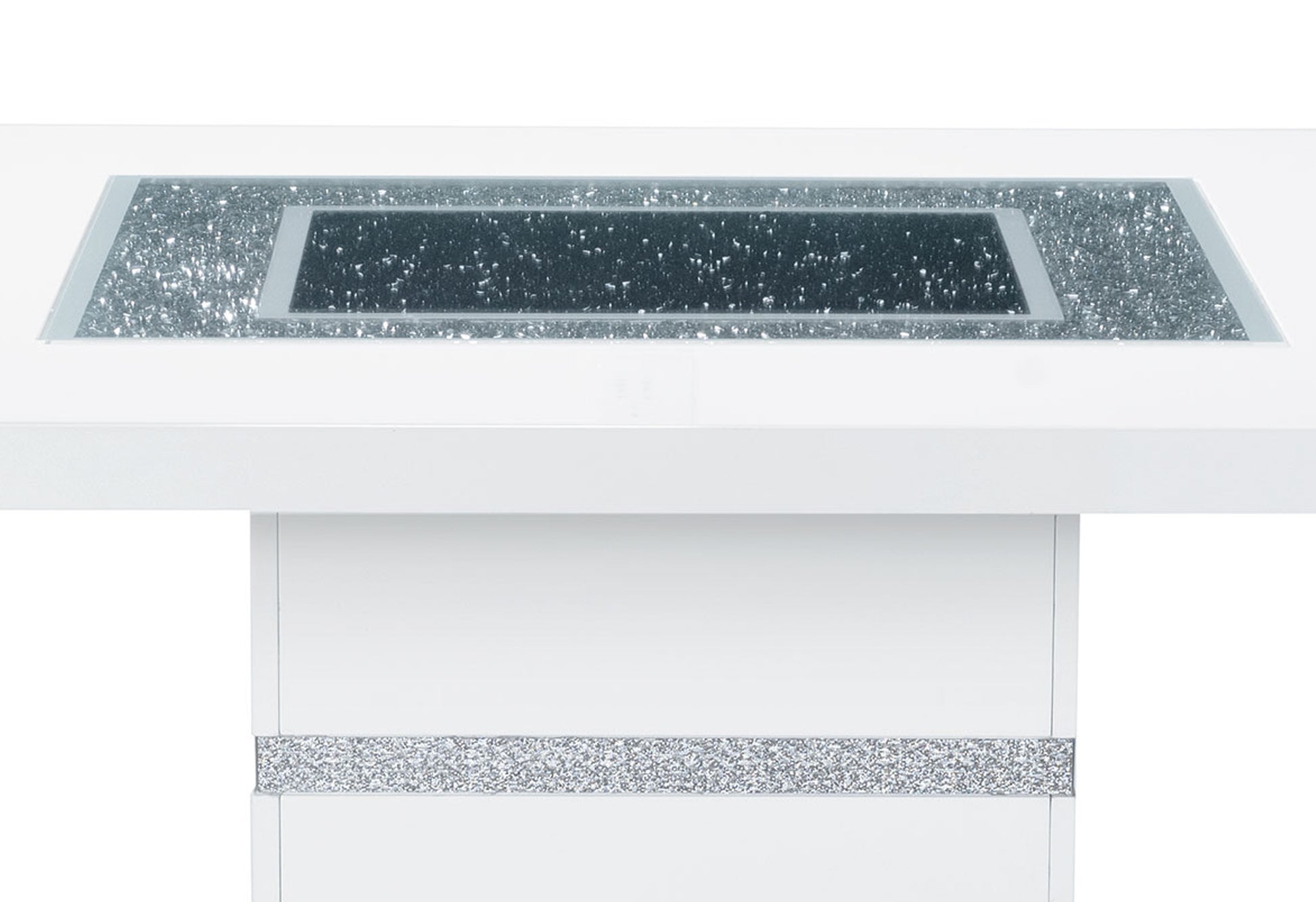 White dining table with crushed diamond inlay on surface
