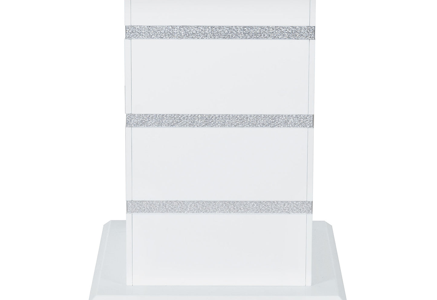White pedestal with three silver glitter bands