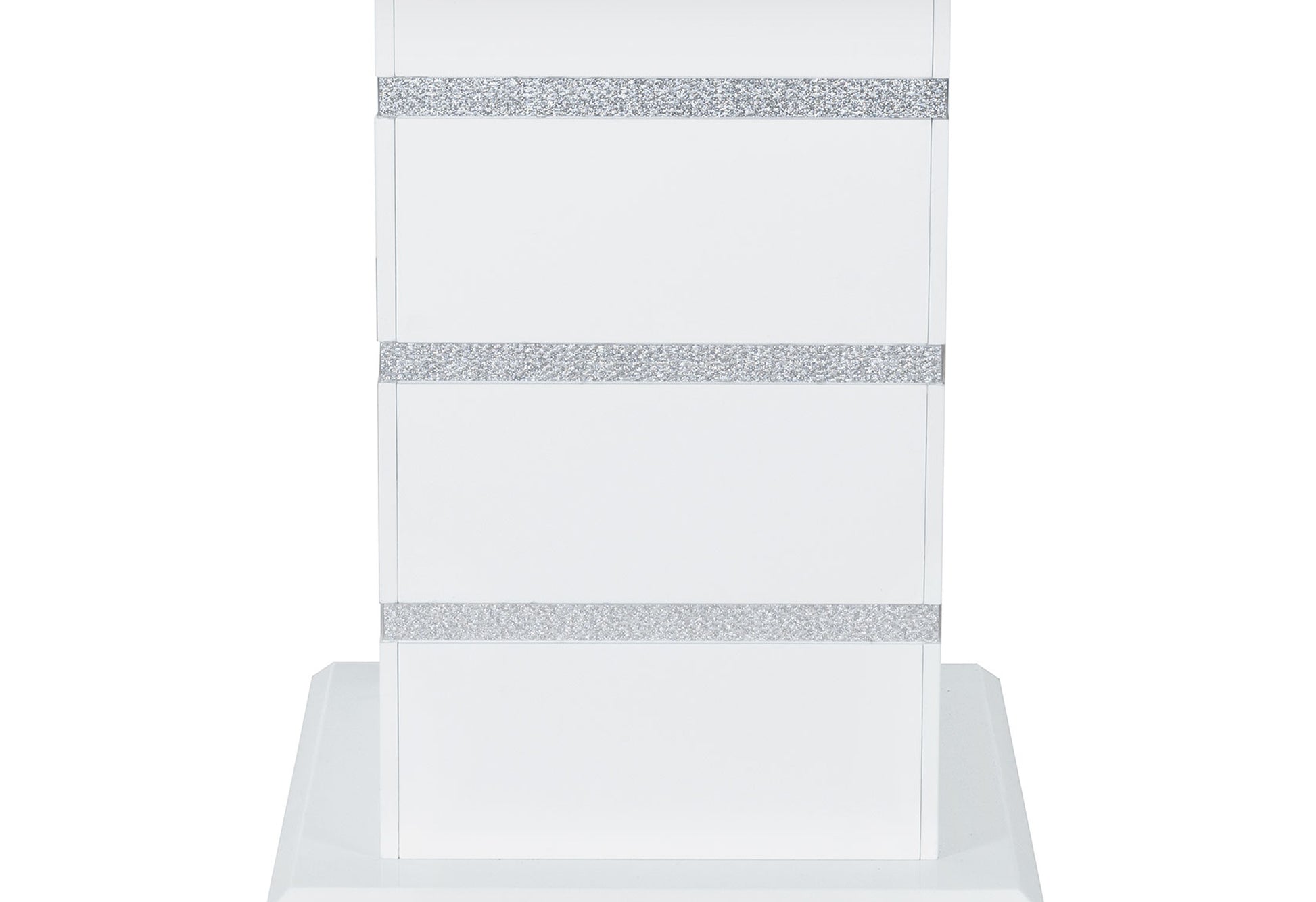 White pedestal with three silver glitter bands