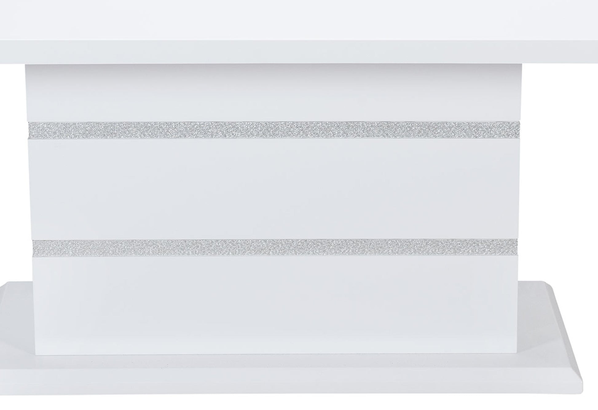 White console table base with silver glitter detail