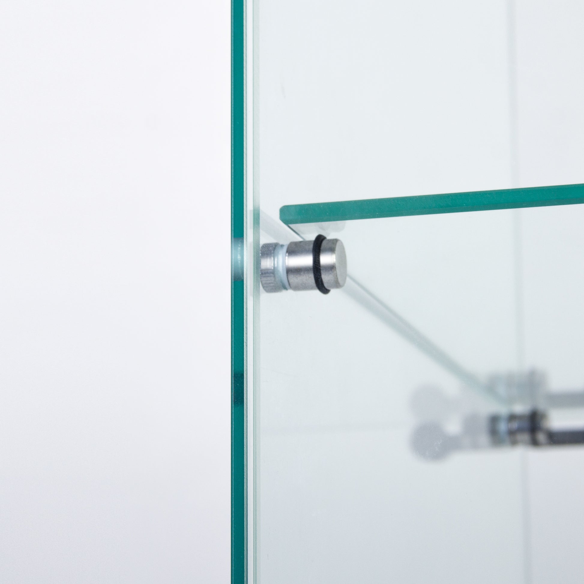 Glass shelf support with stainless steel screw