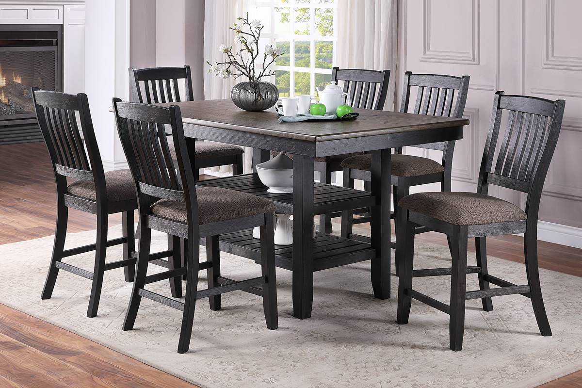 Dark grey wood counter height dining set with upholstered seats