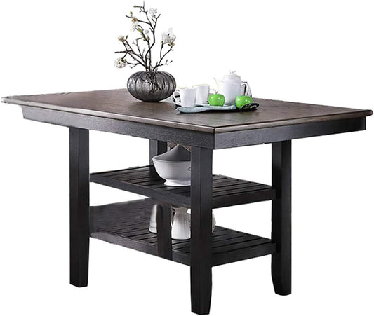 Rustic kitchen island table with dualtone wood finish and storage shelves