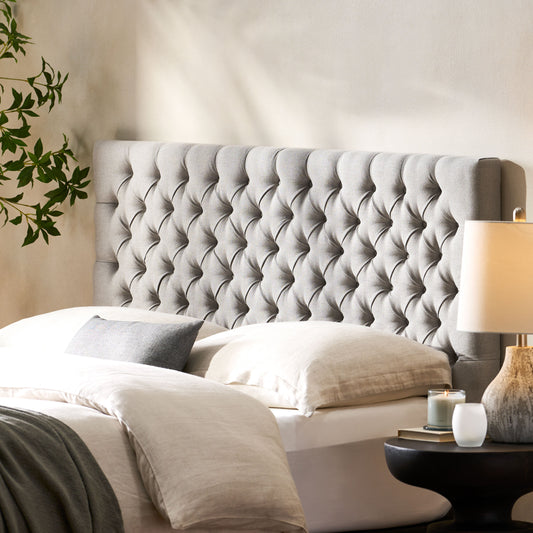 Grey fabric tufted headboard