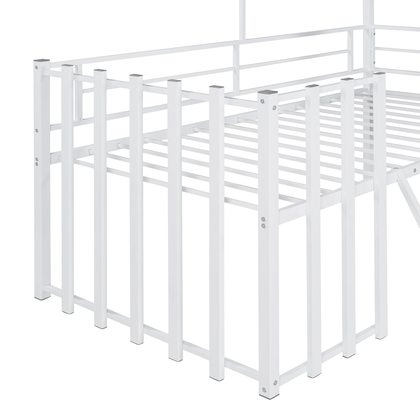 White metal bunk bed frame detail