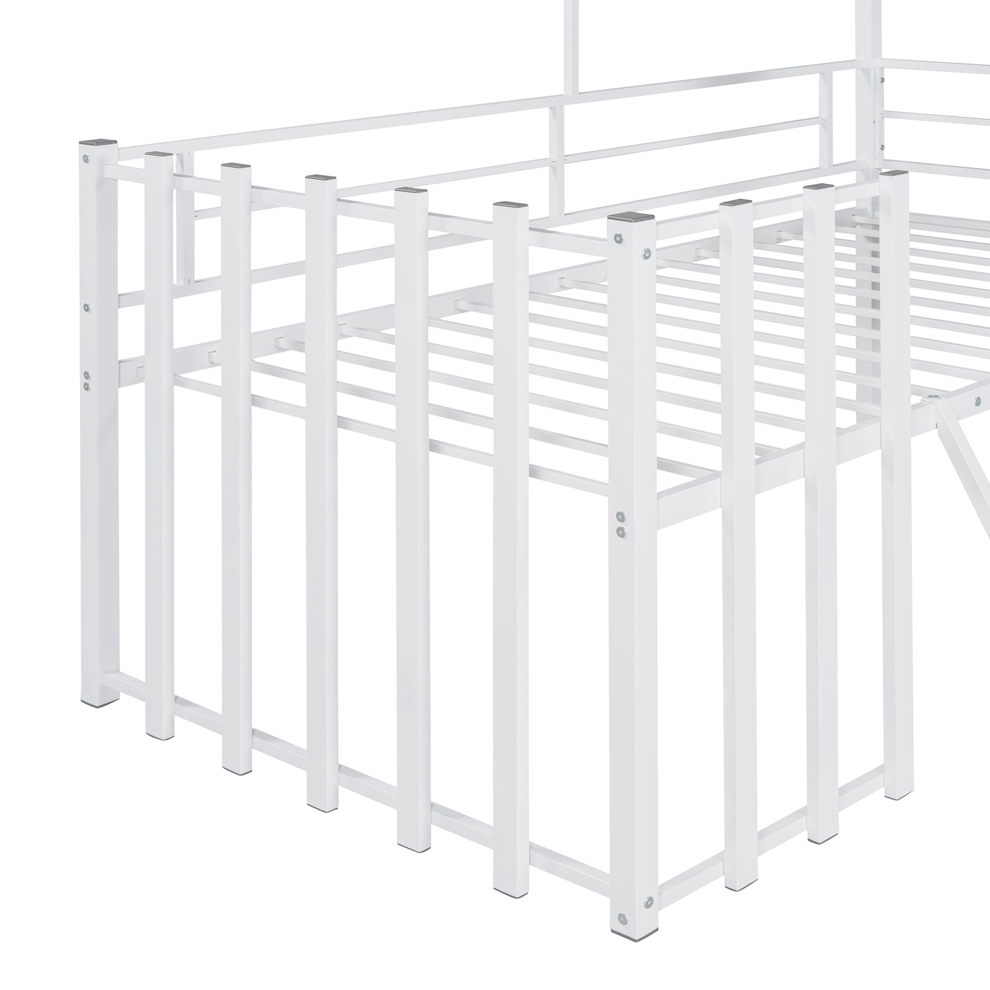 White metal bunk bed frame detail