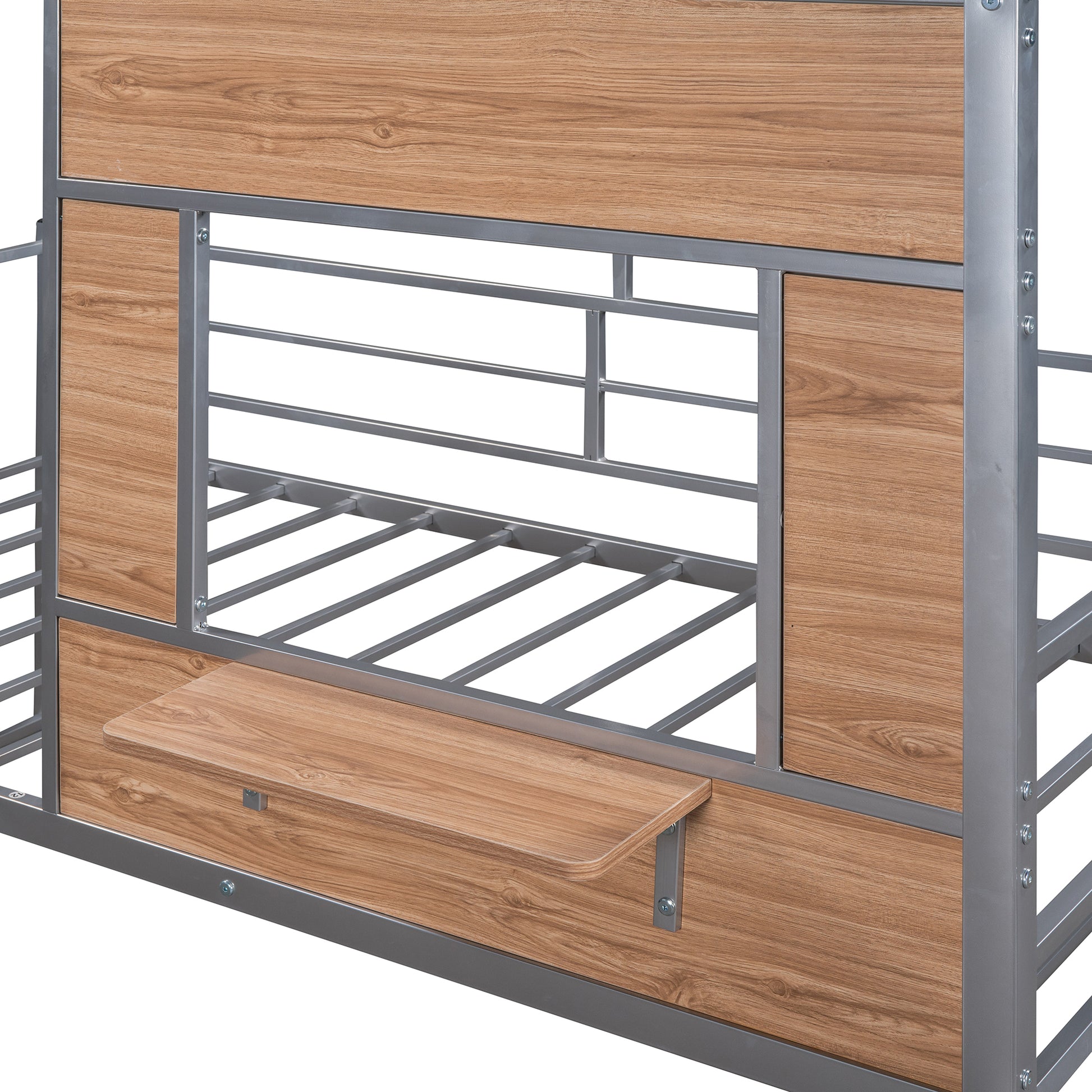 Metal bunk bed frame with wood grain accents