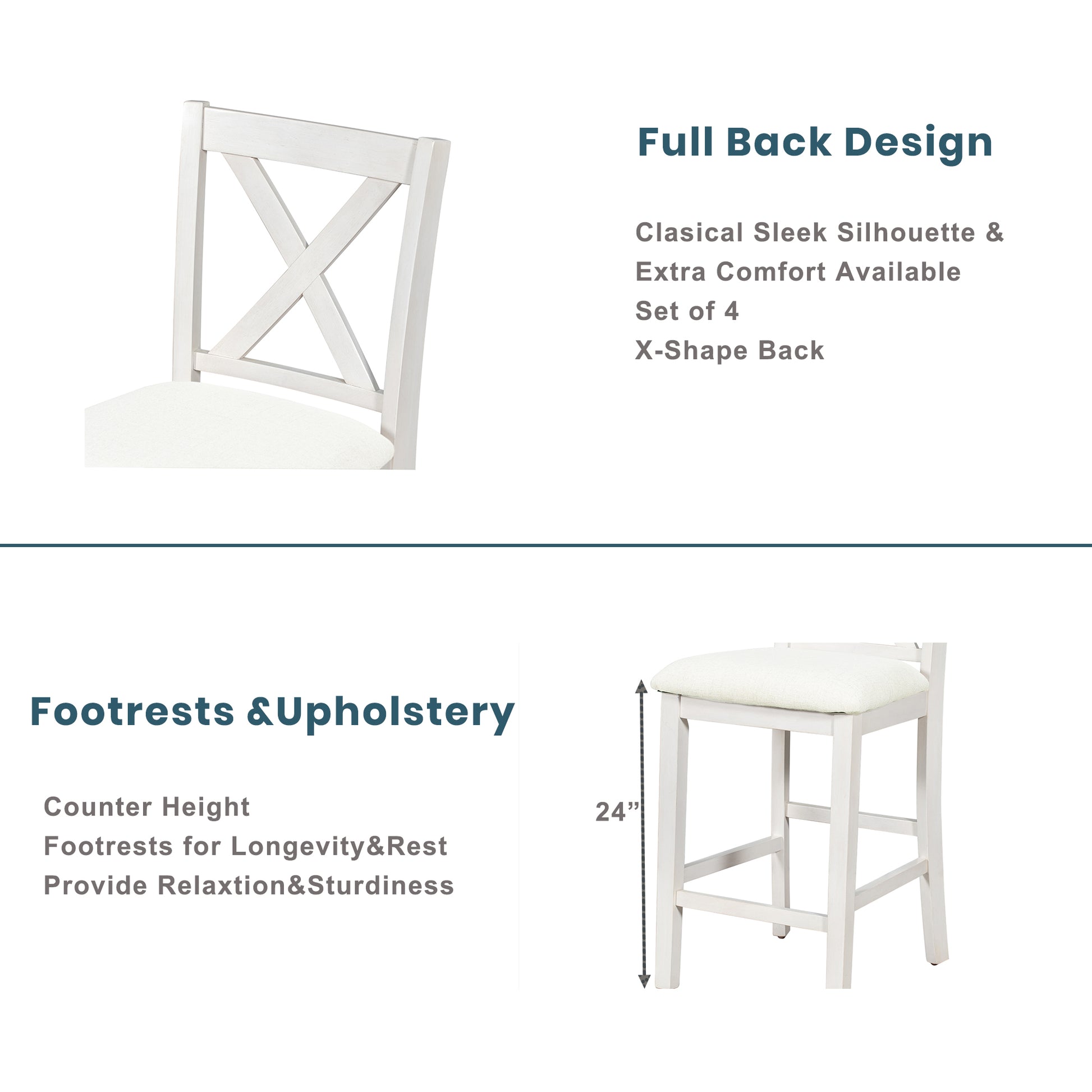 White distressed wood counter stool with Xback design