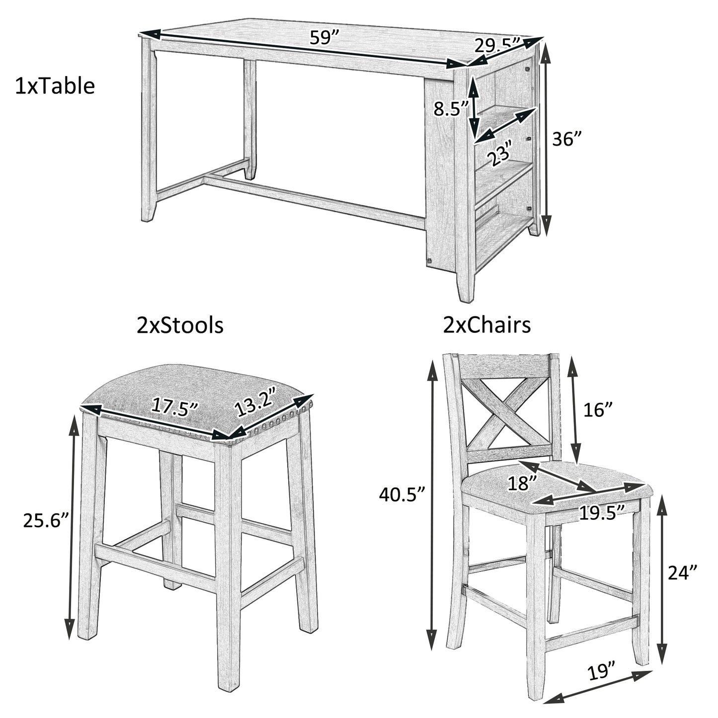 inch high counter table with integrated shelving unit  inches long