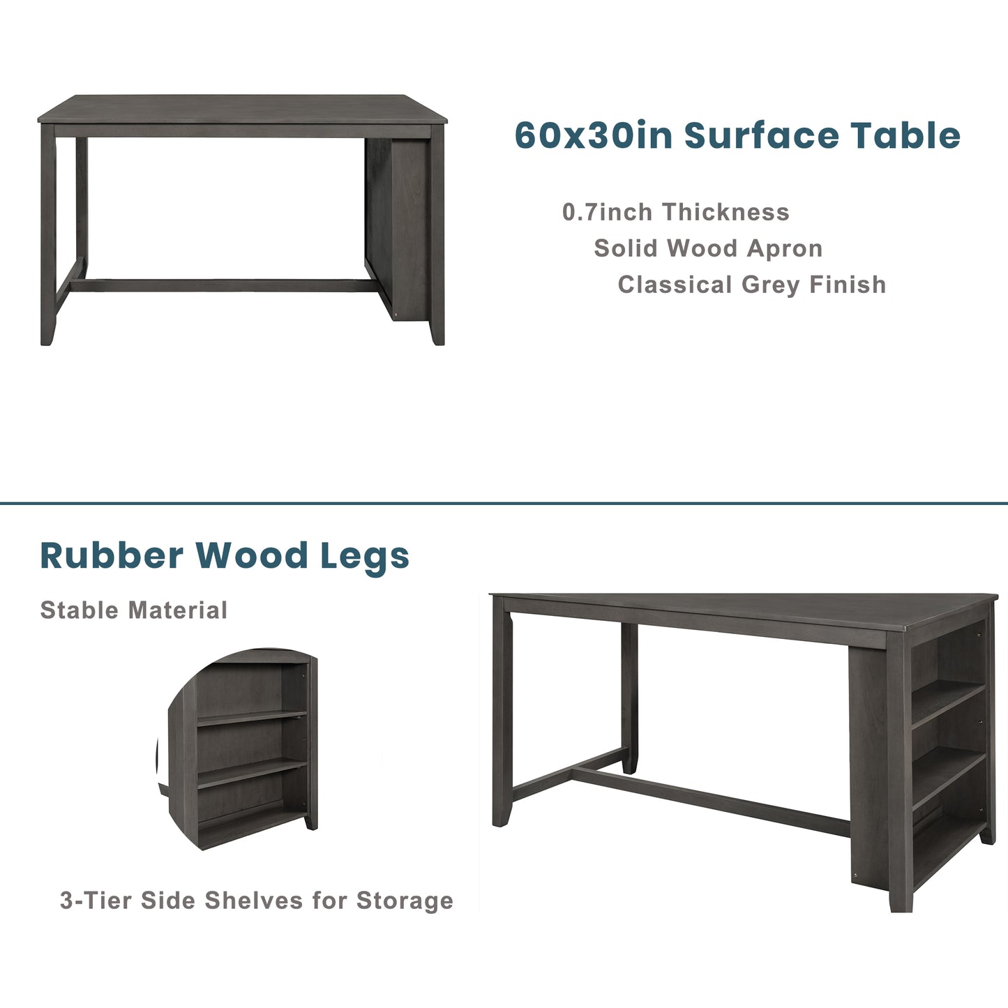 Grey xin dining table with inch thickness and solid wood apron