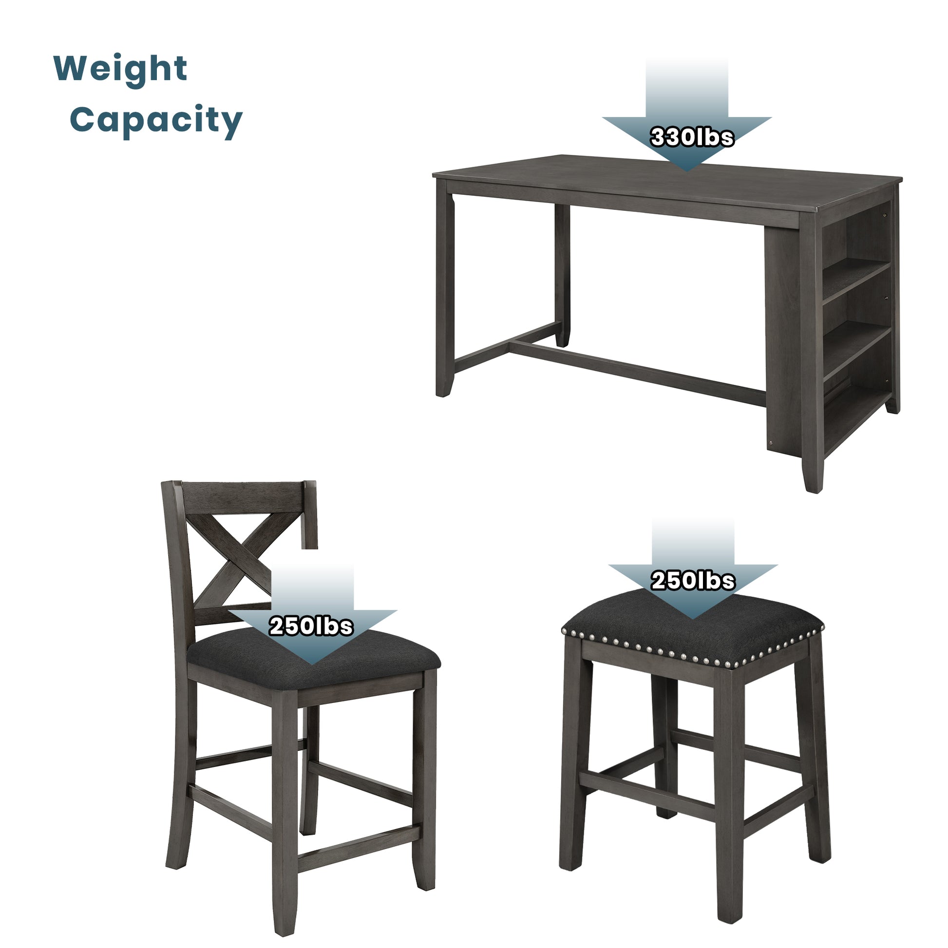 Gray wood counter table with lbs weight capacity