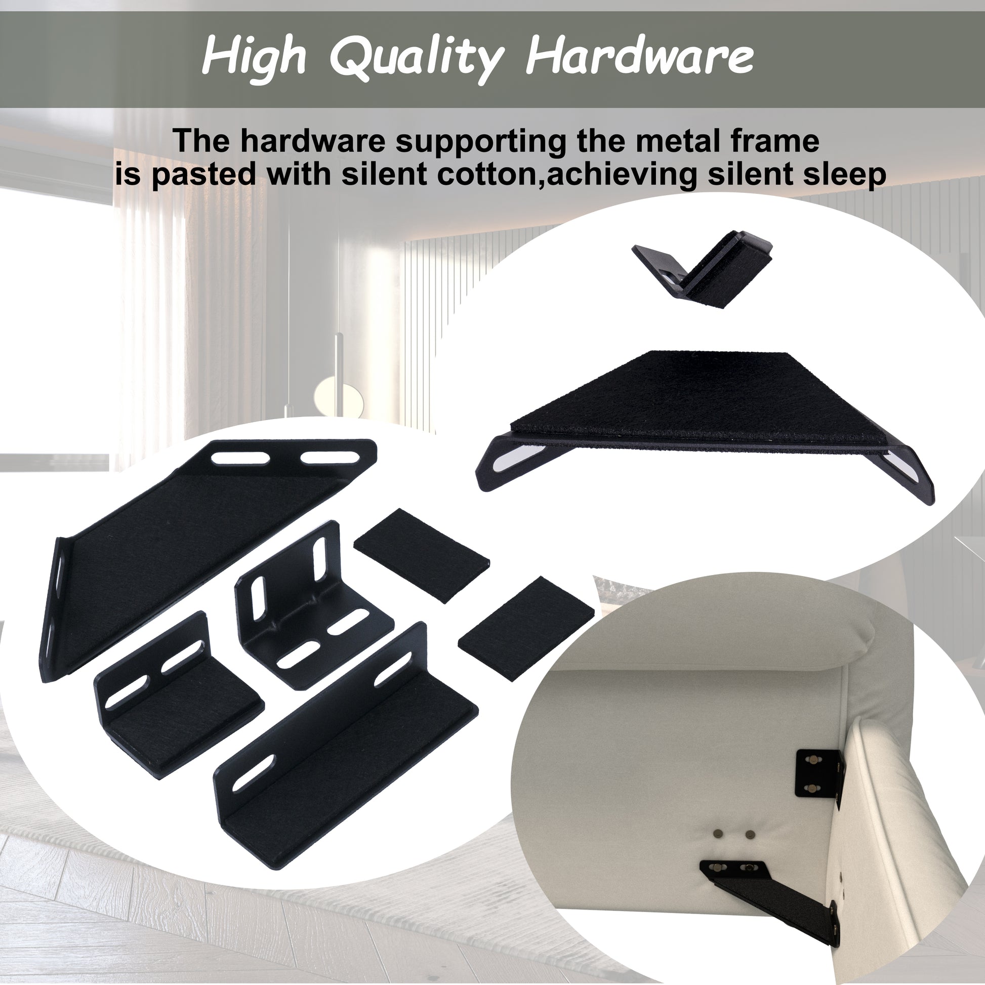 Black metal bed frame brackets with silent cotton padding