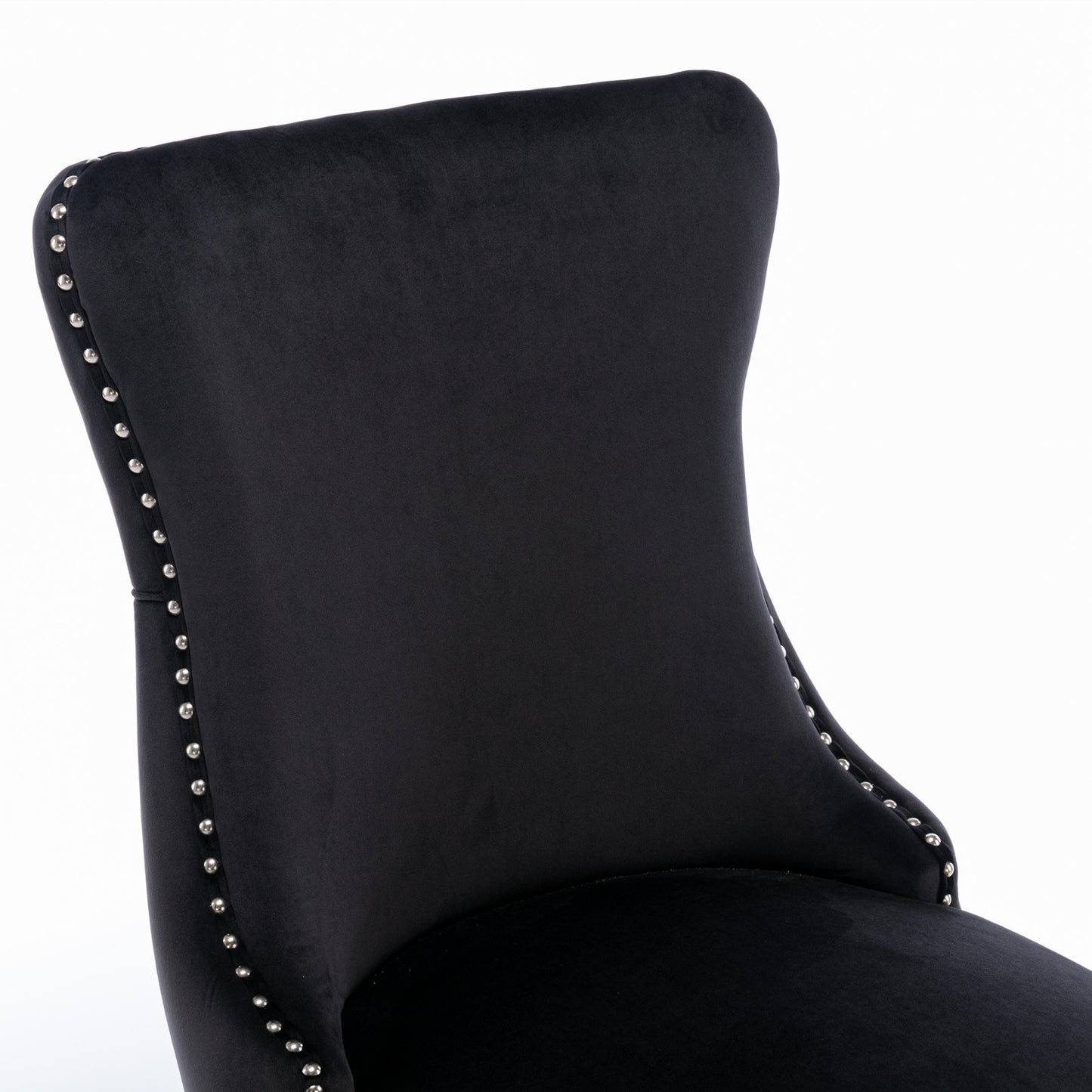 Black velvet wingback accent chair with silver nailhead trim