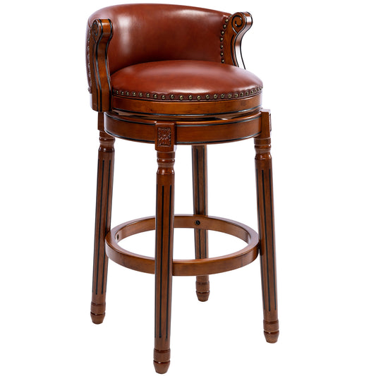 Brown leather swivel bar stool with nailhead trim