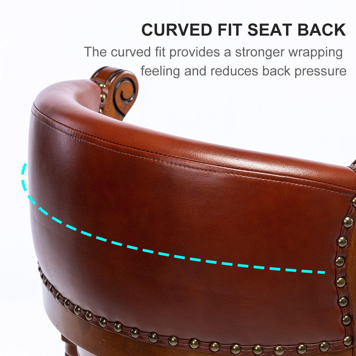 Brown leather armchair with curved fit seat back