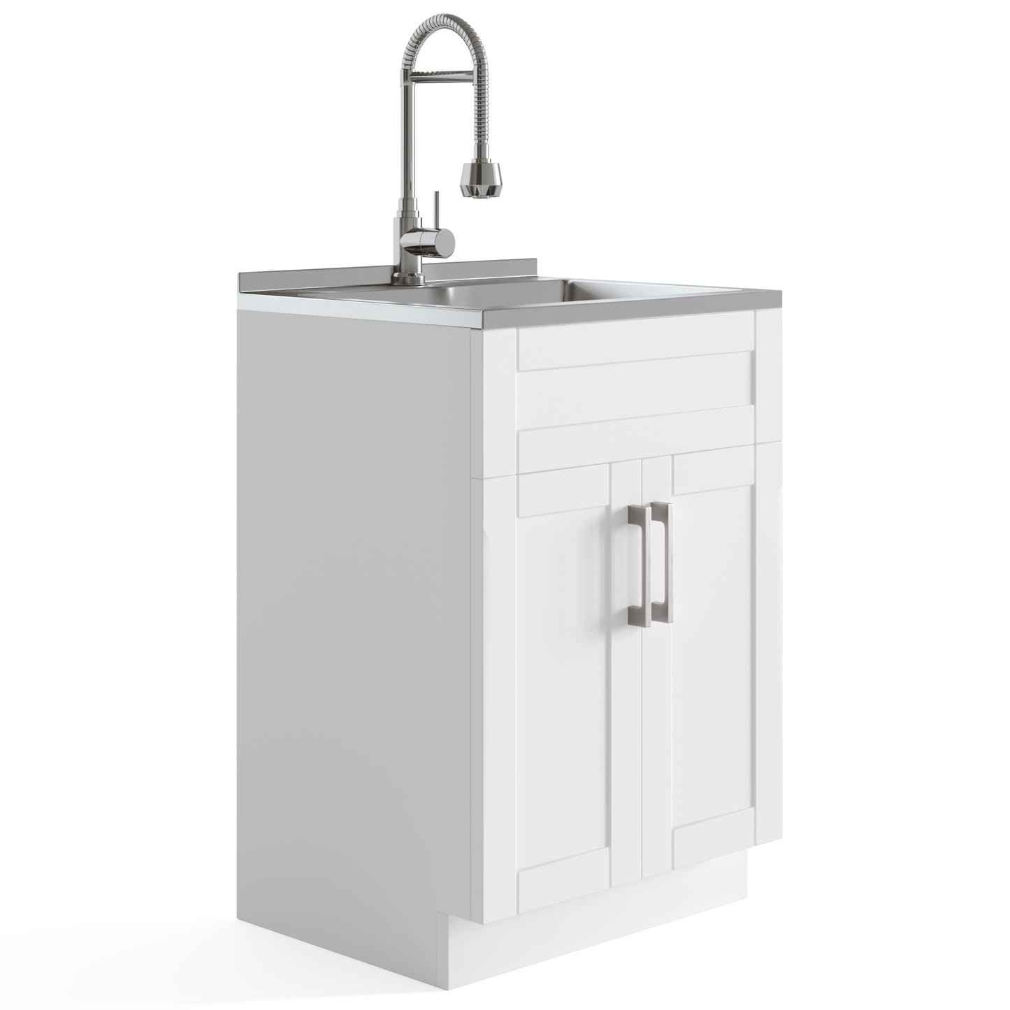 TREATLIFE HOME Deluxe 24-Inch Laundry Cabinet with Faucet and Stainless Steel Sink, Pure White, Durable & Practical Design
