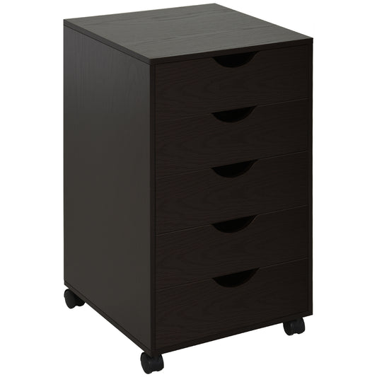 Dark wood drawer rolling cabinet for office organization