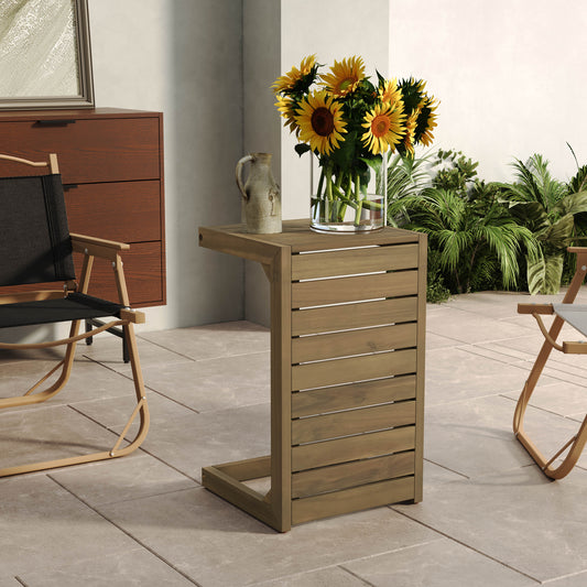 Wooden slatted Ctable with sunflowers and pitcher