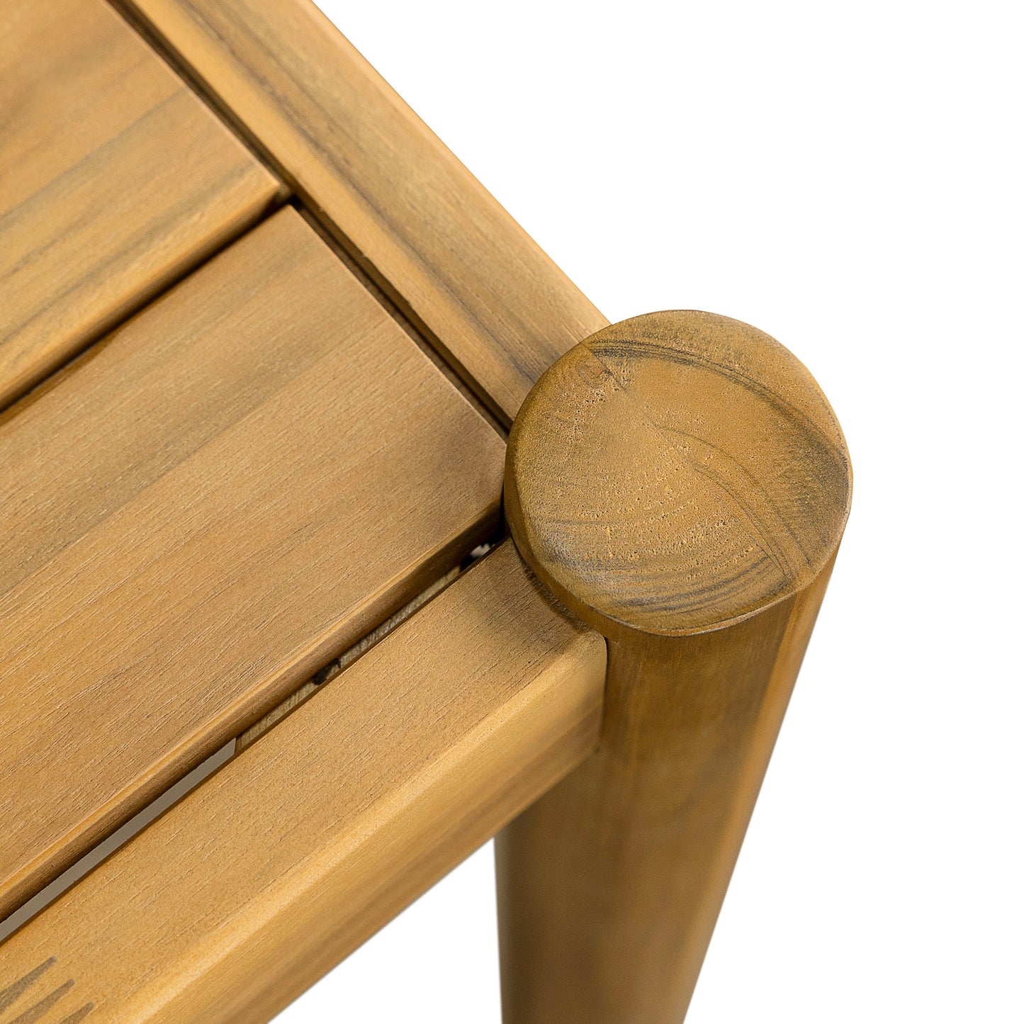 Natural wood accent table corner detail