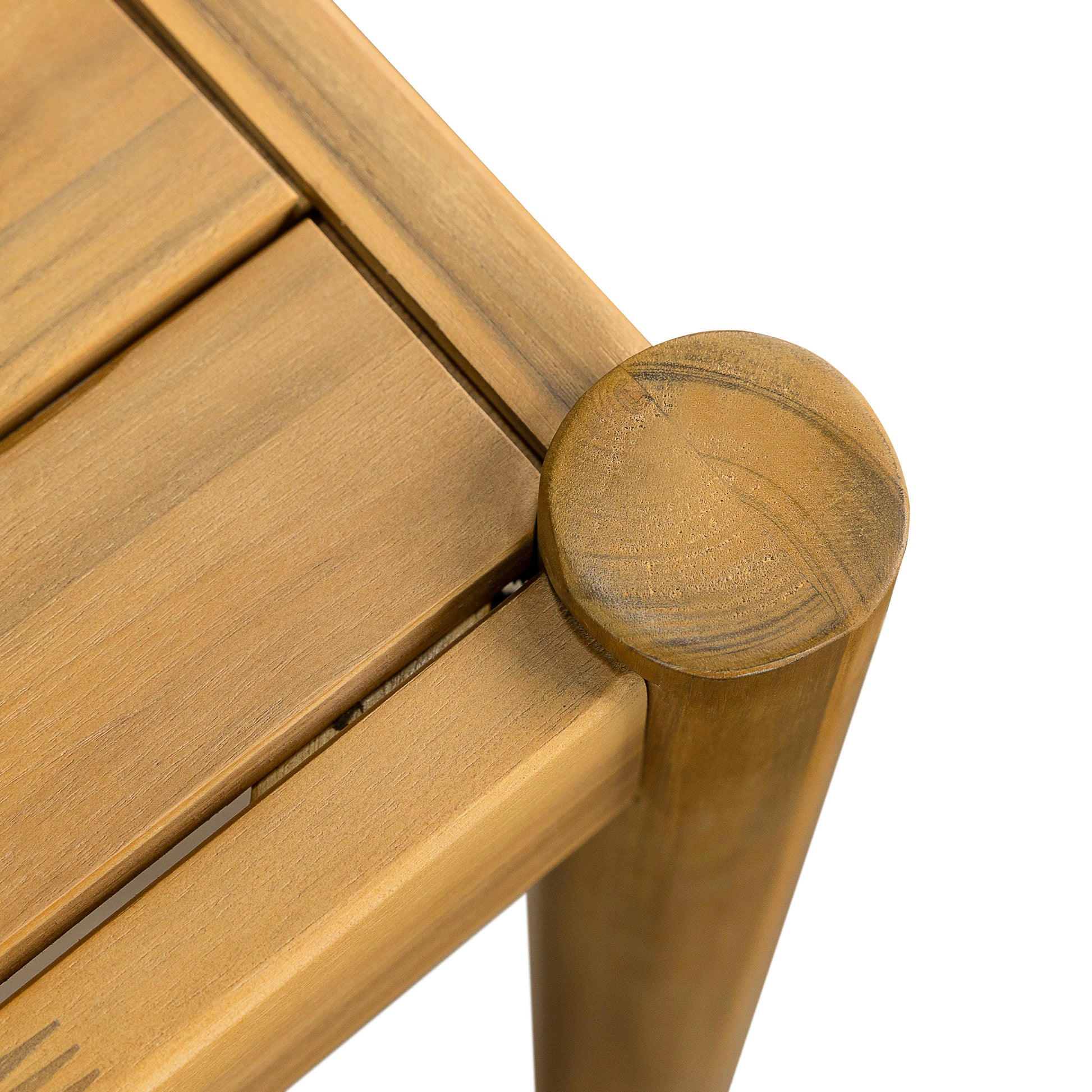 Natural wood accent table corner detail