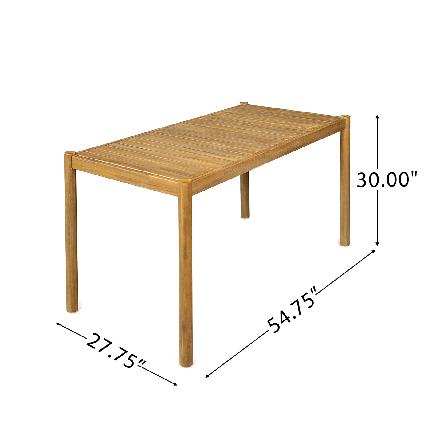 Rectangular slatted wood dining table