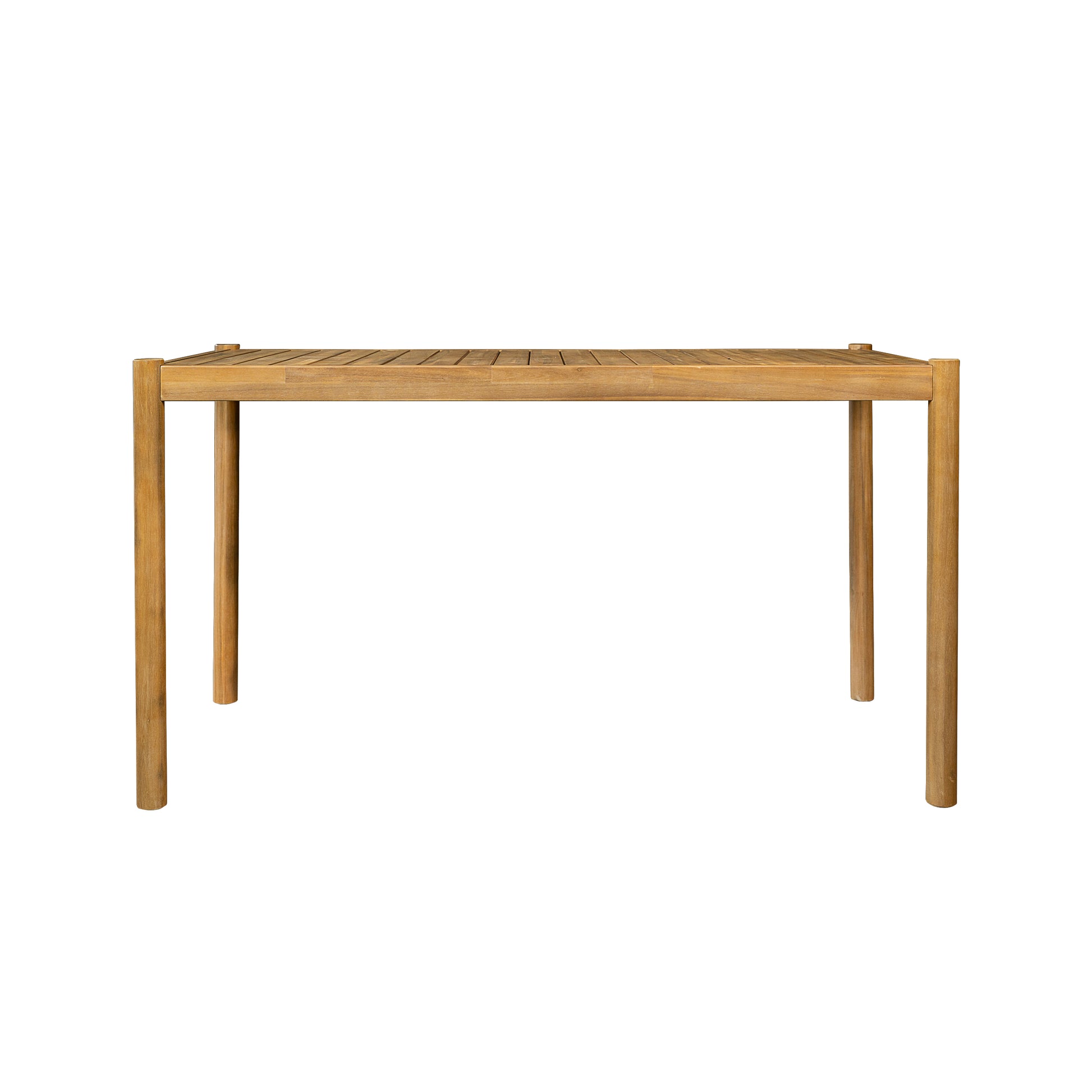 Solid wood dining table with clean lines perfect for outdoor entertaining