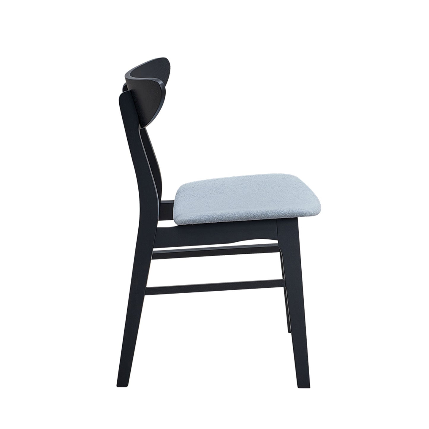 Black modern dining chair with light blue upholstered seat