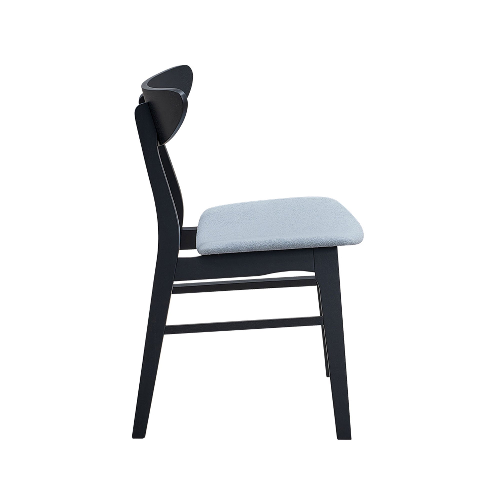 Black modern dining chair with light blue upholstered seat