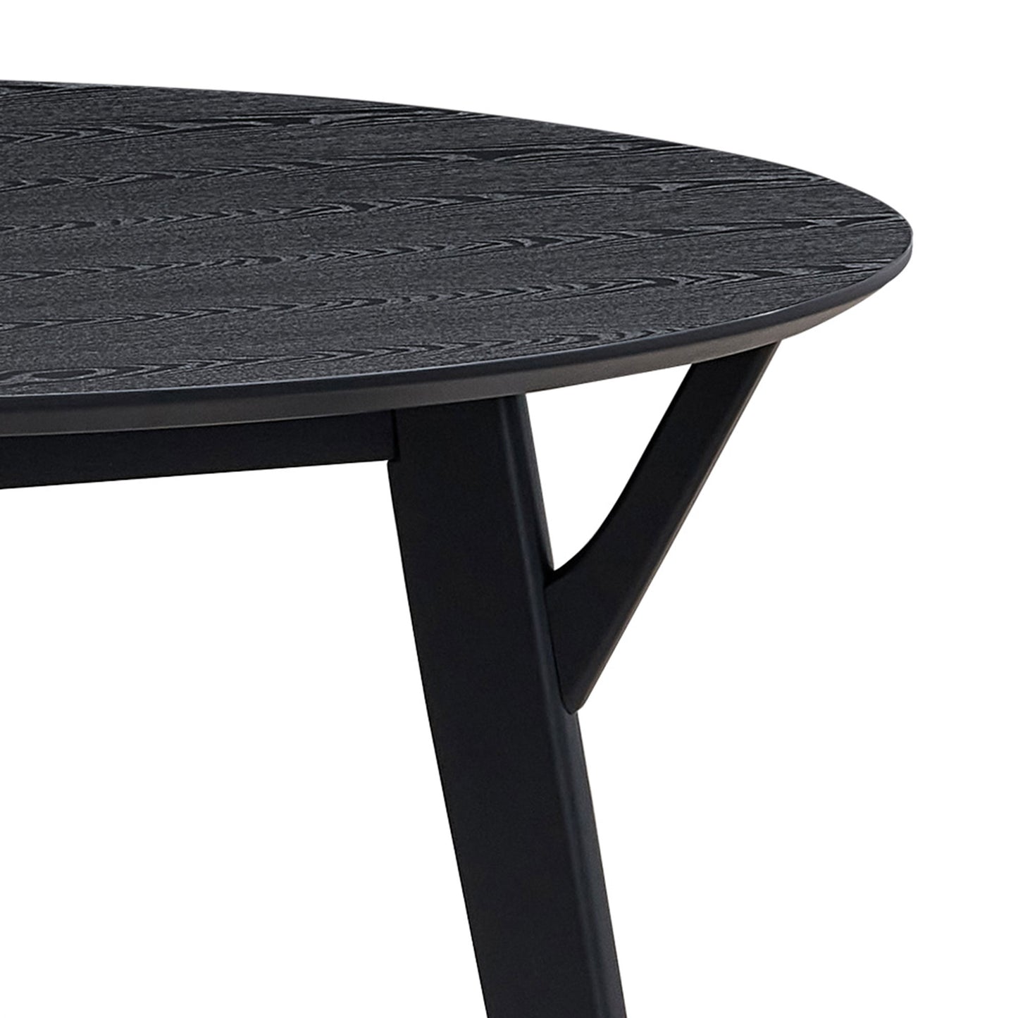 Black wood grain round dining table top detail