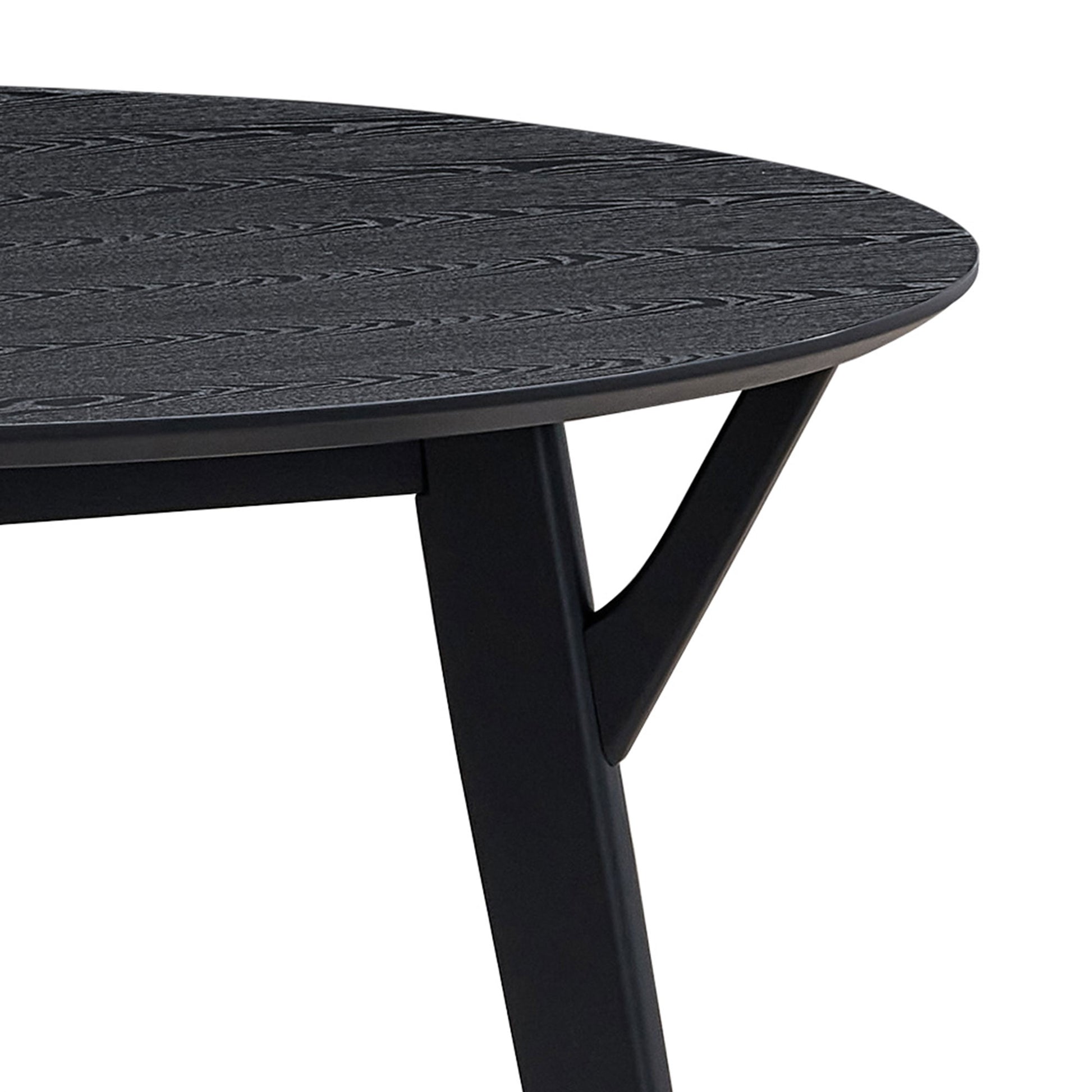 Black wood grain round dining table top detail