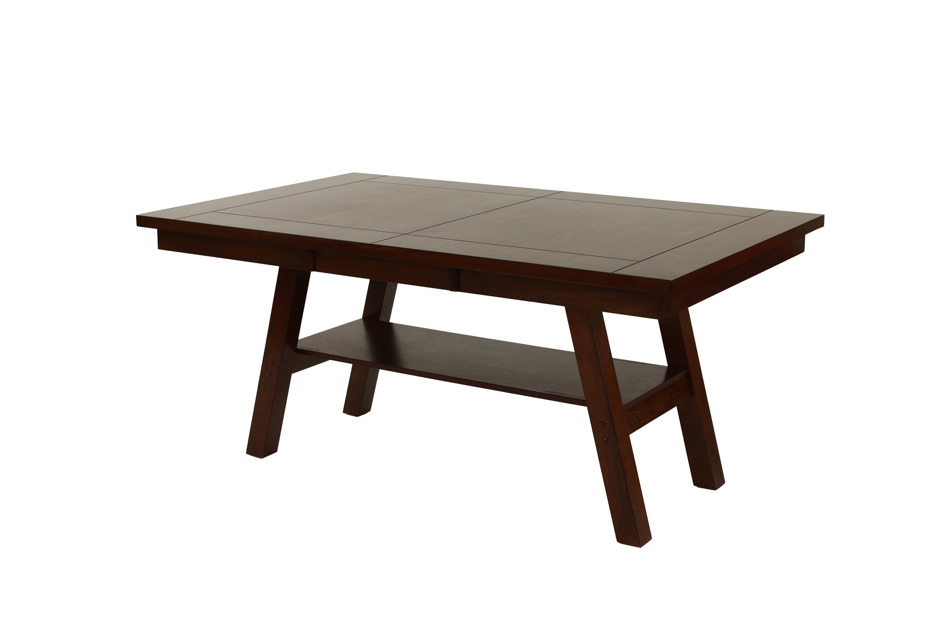 Dark wood dining table with shelf