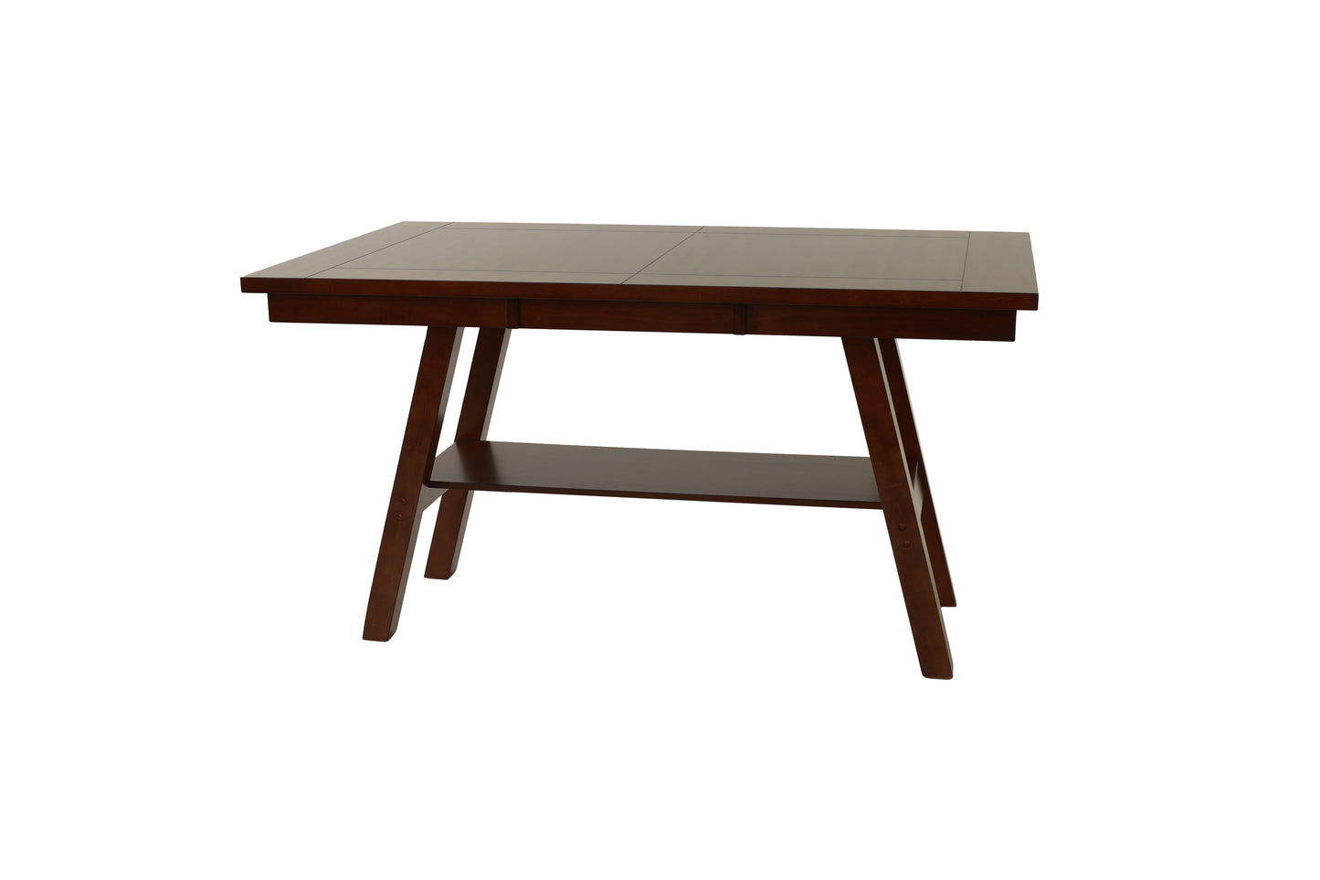 Dark brown wooden side table with a shelf