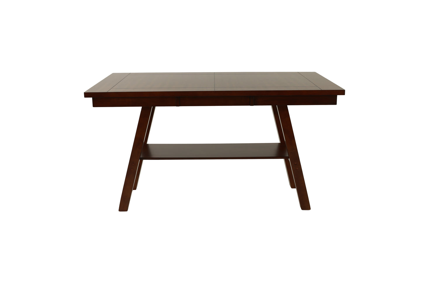 Dark brown wooden console table with clean lines and lower shelf
