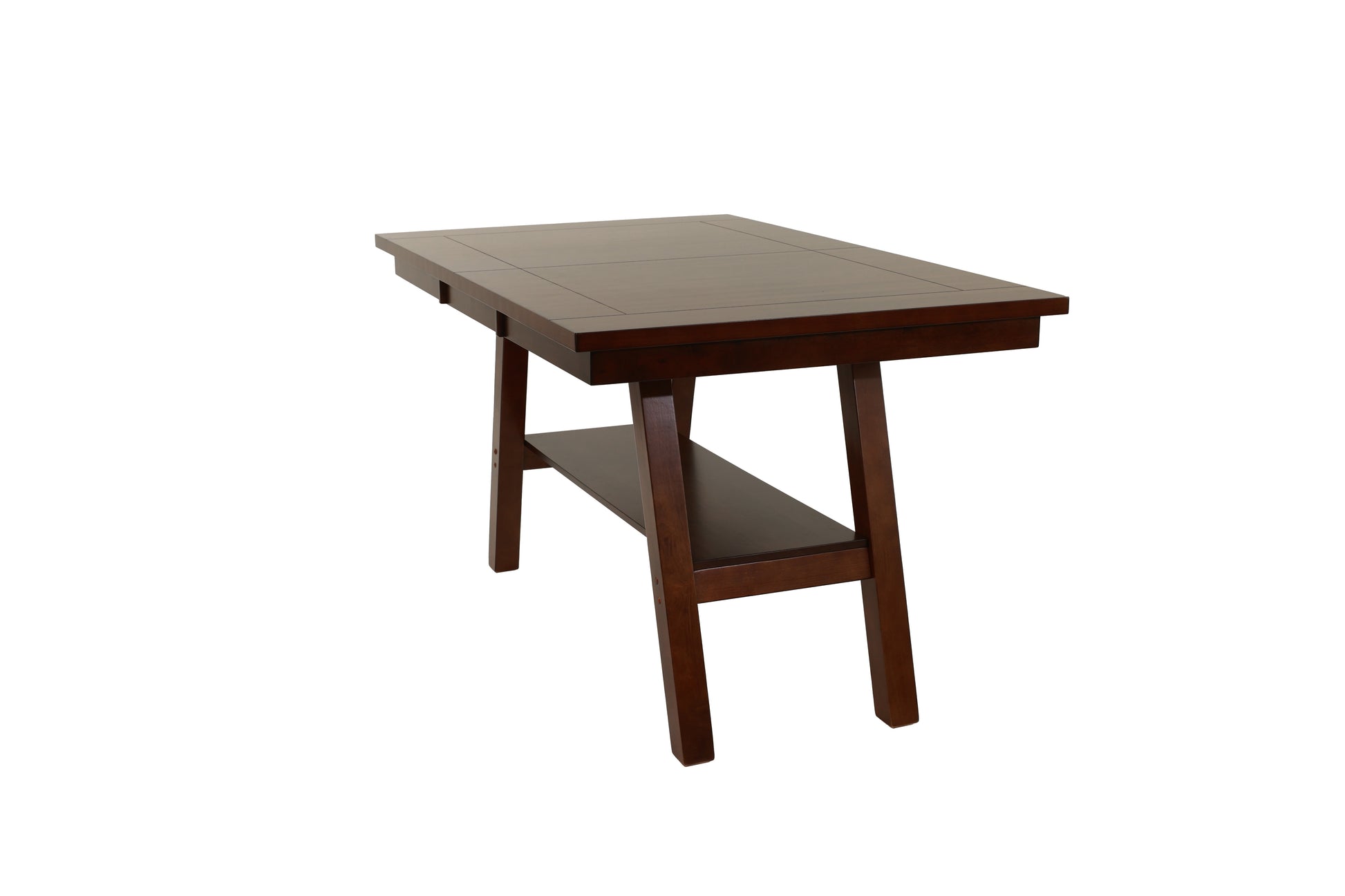 Dark brown wood console table with shelf