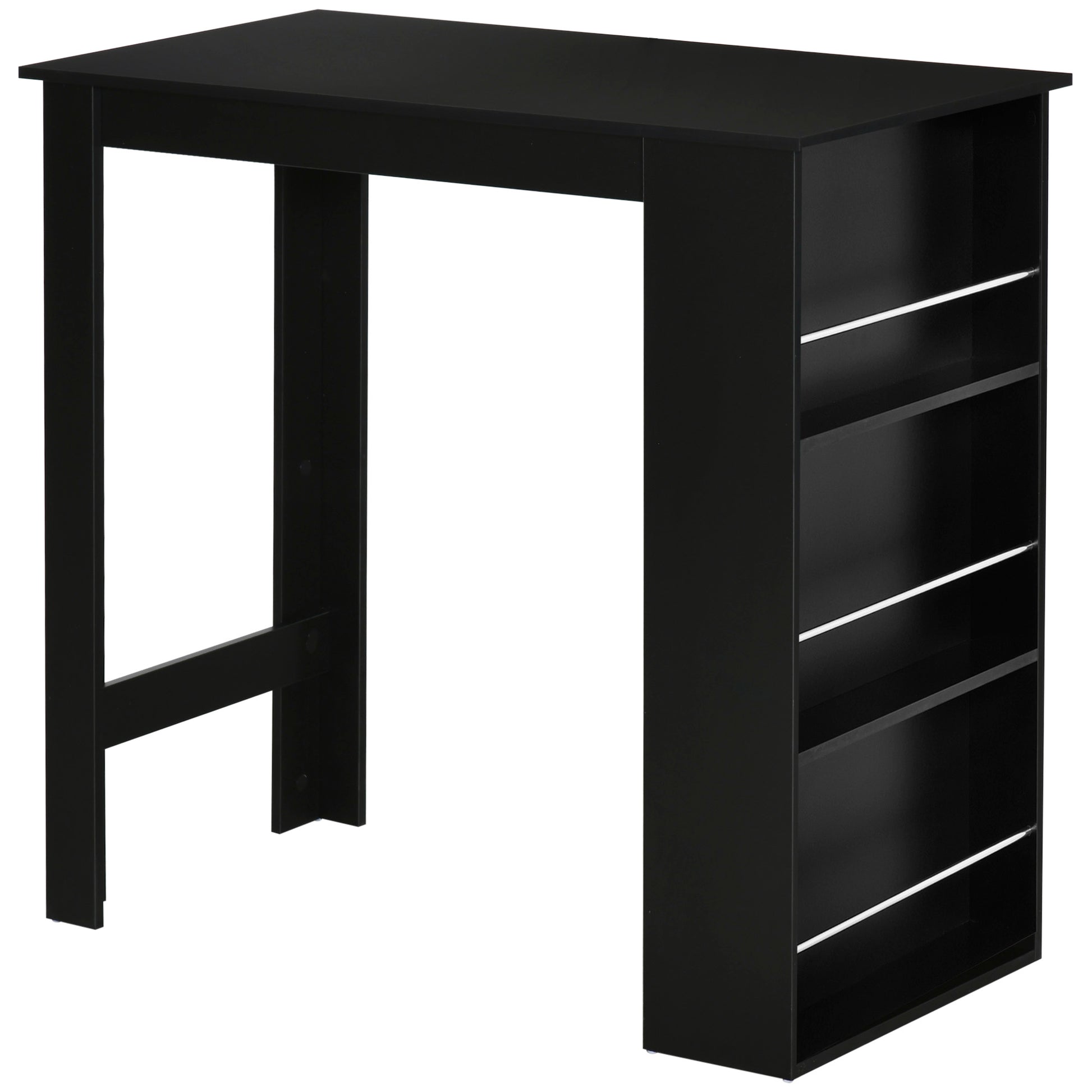 Modern black bar table with four open shelves
