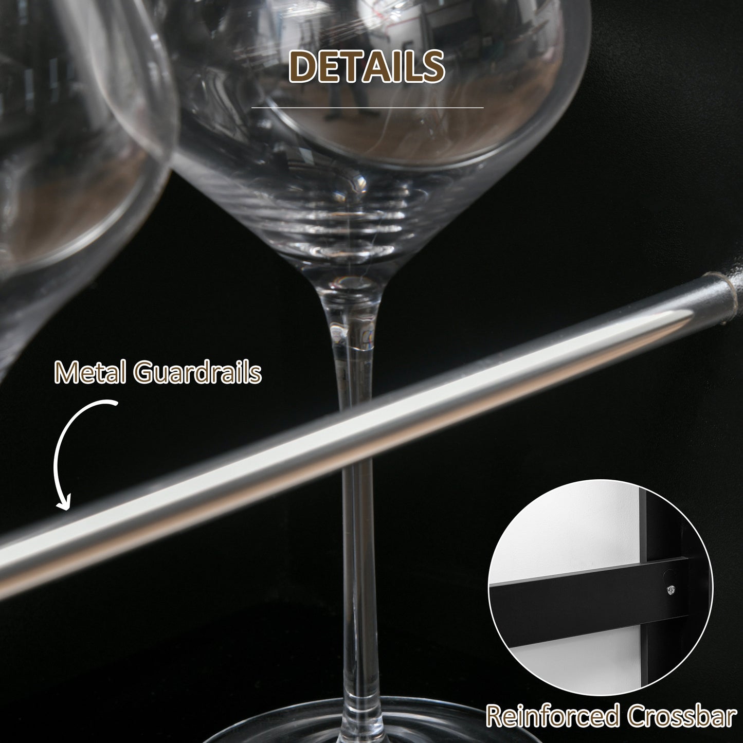 Clear glass wine glass with metal guardrails