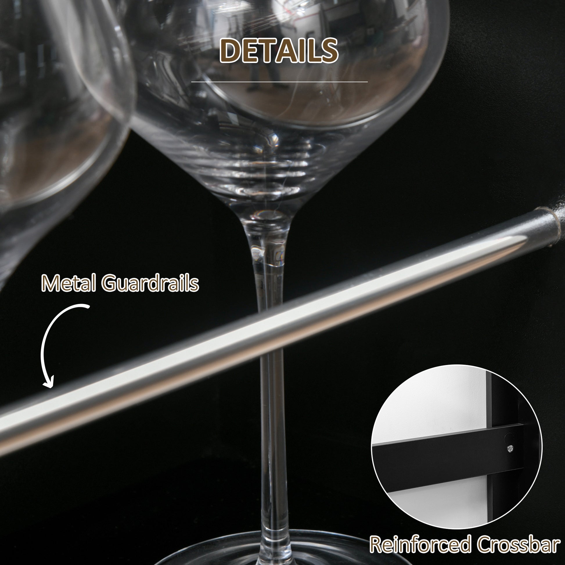 Clear glass wine glass with metal guardrails