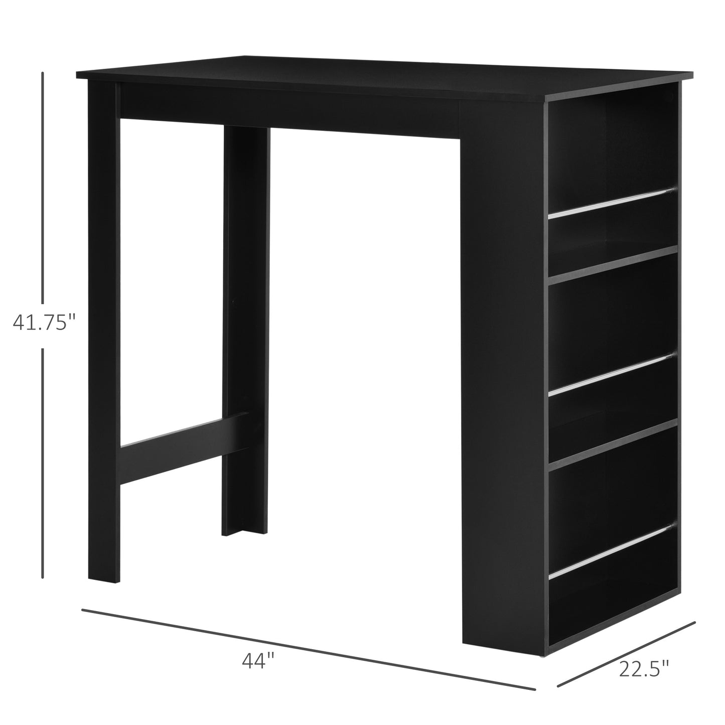 Black modern bar table with five tiered shelves