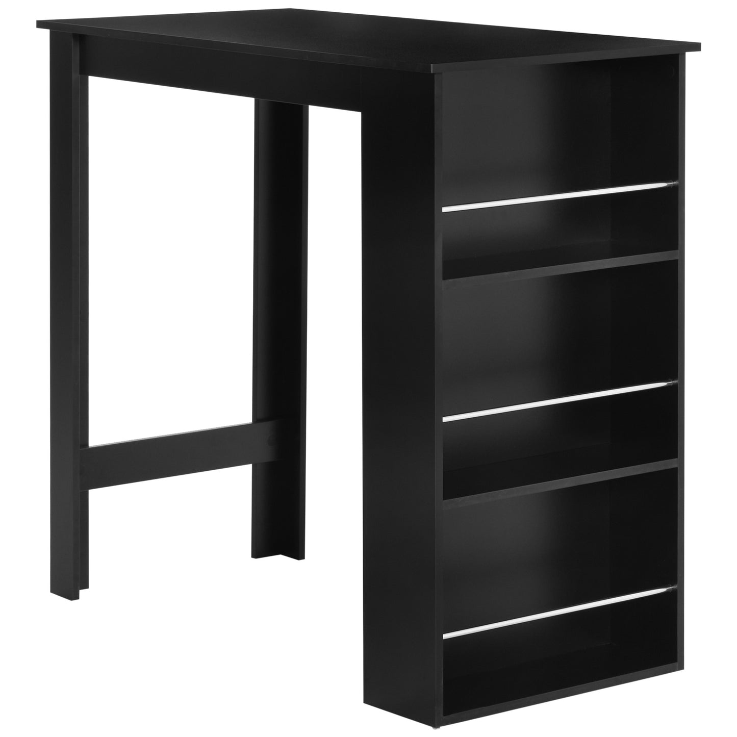 Black modern bar table with integrated shelving unit