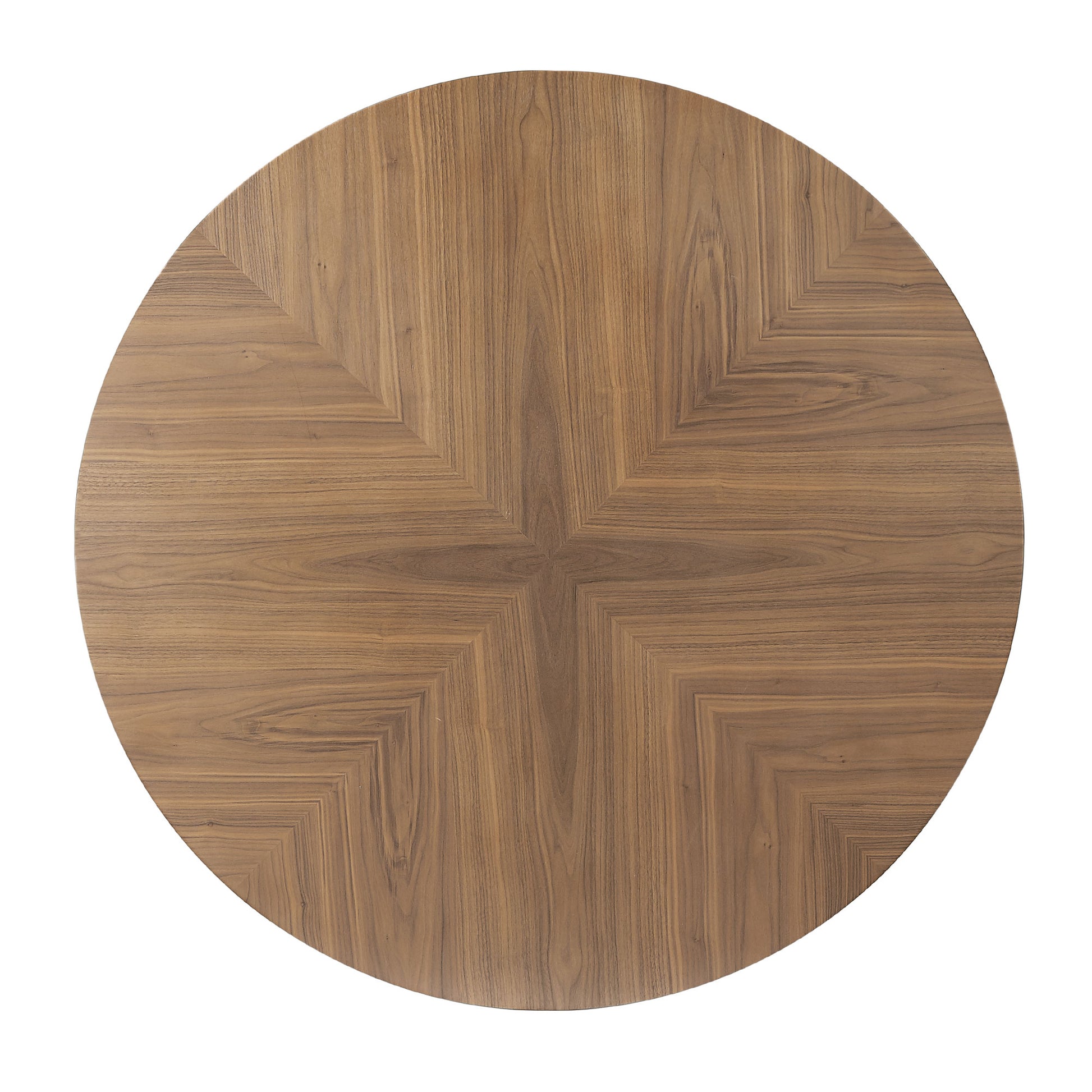 Walnut veneer round tabletop with a starburst inlay design