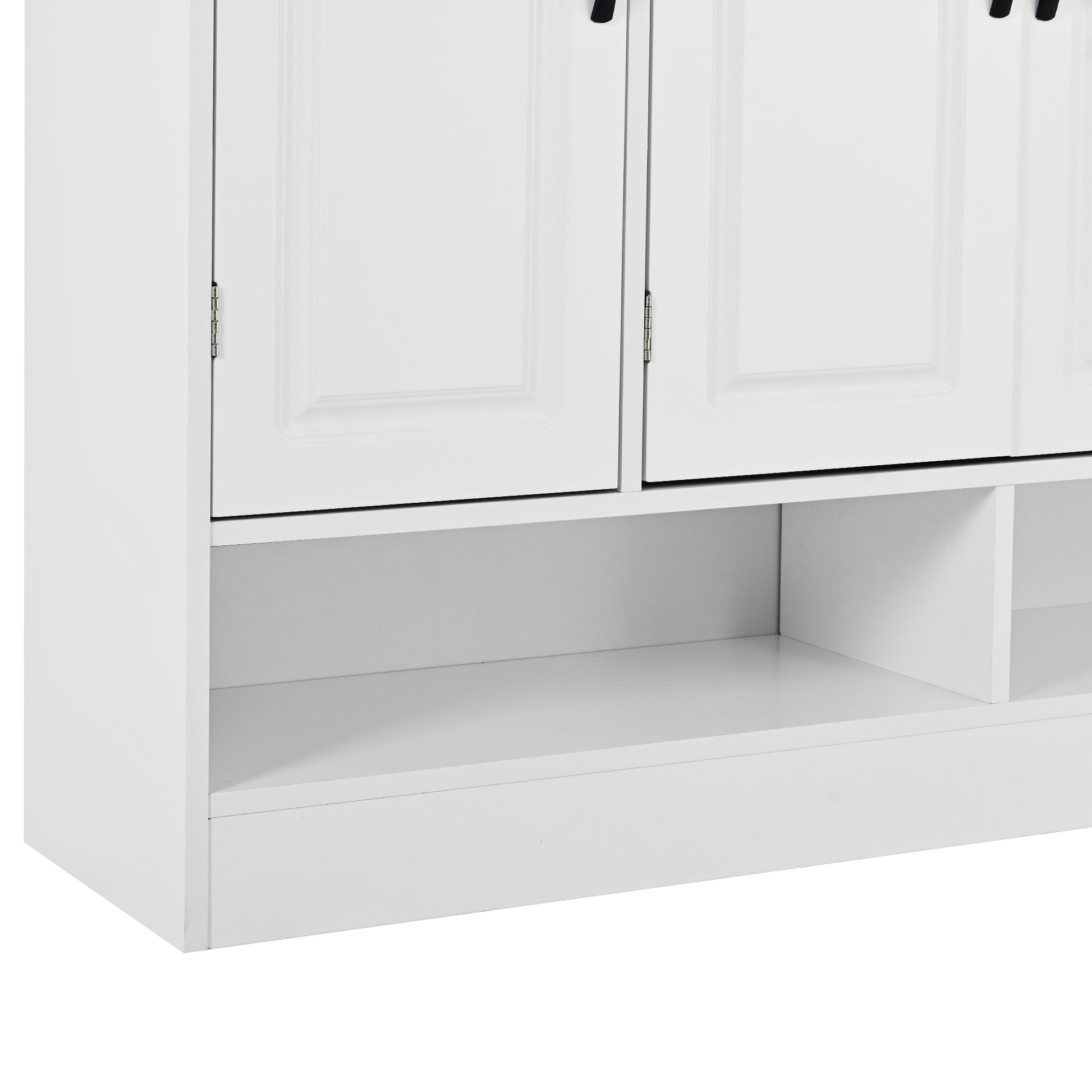 White cabinet with paneled doors and open shelving