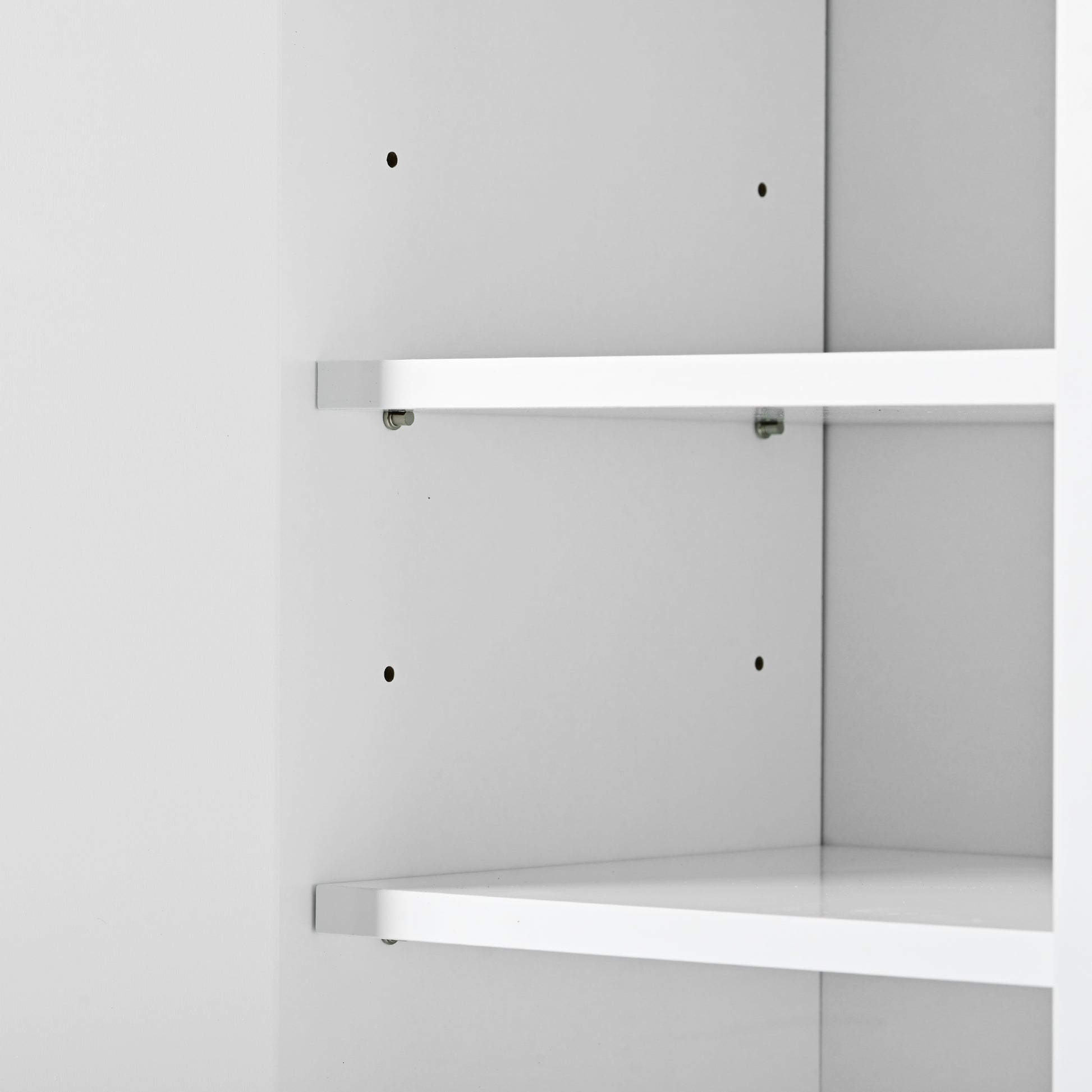 White melamine shelf with metal support