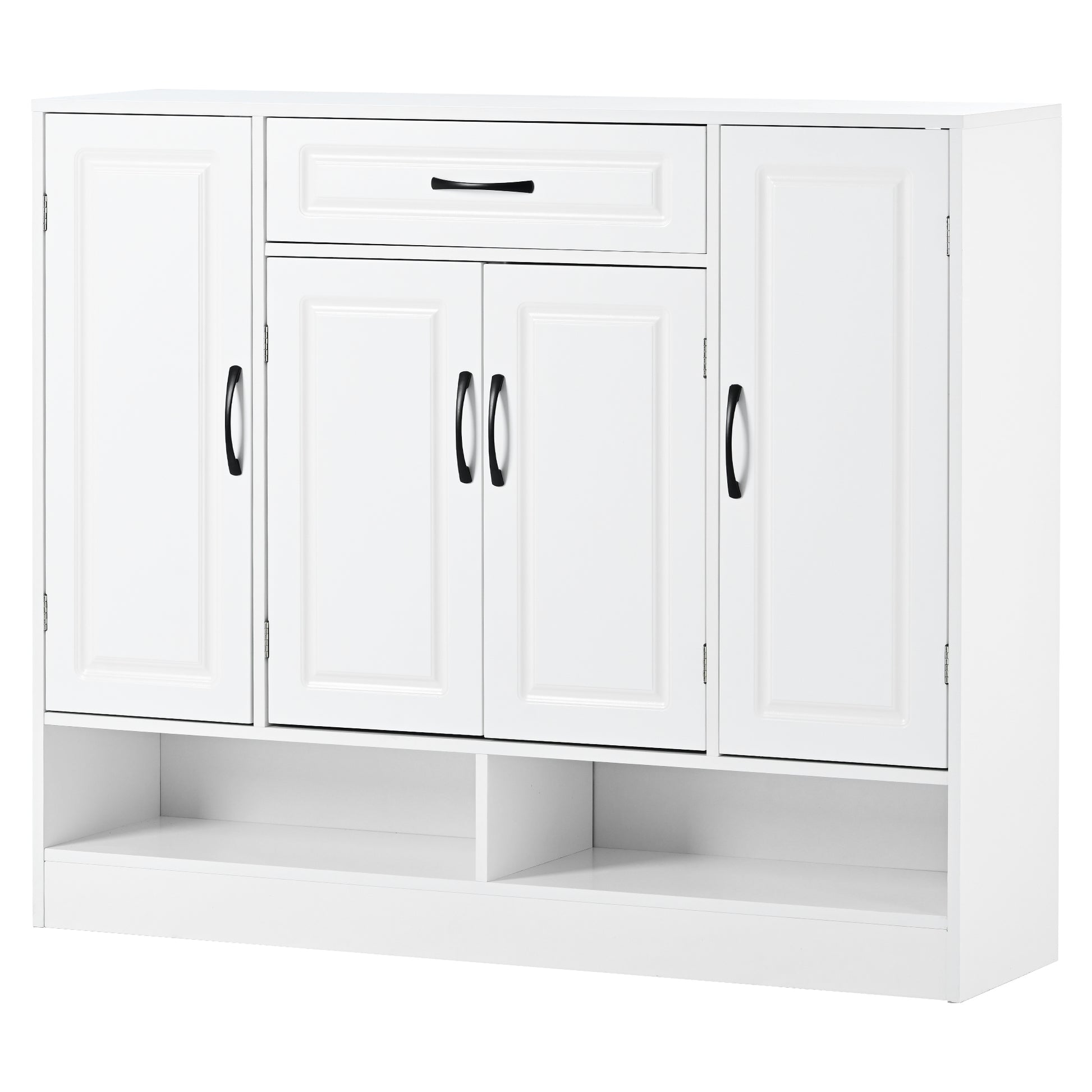 White storage cabinet with one drawer and four doors
