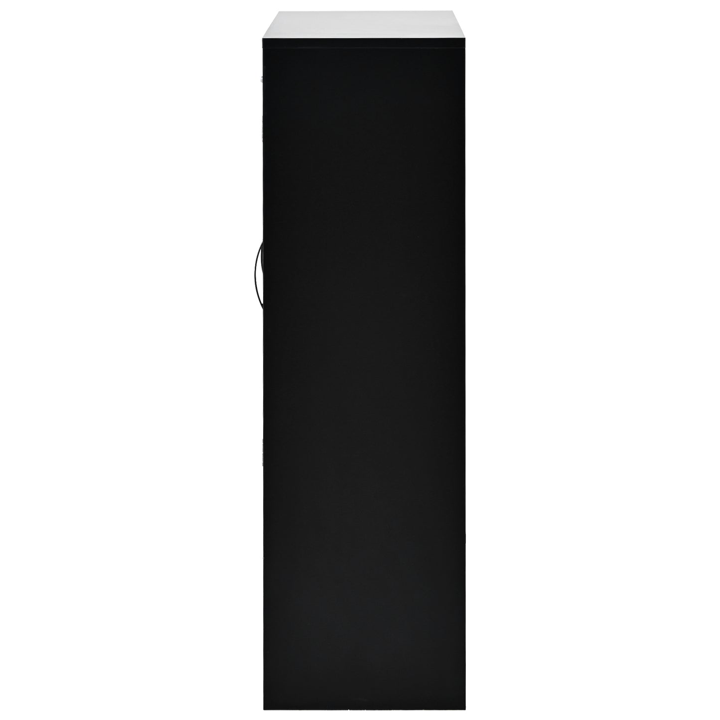 Black narrow filing cabinet with silver handle